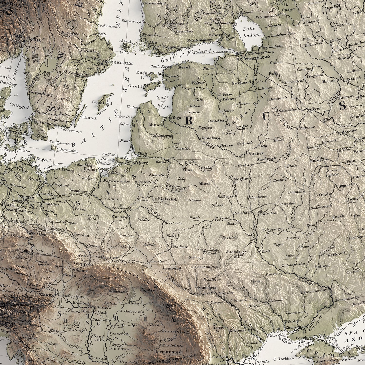 Europe - Vintage Shaded Relief Map (1856)