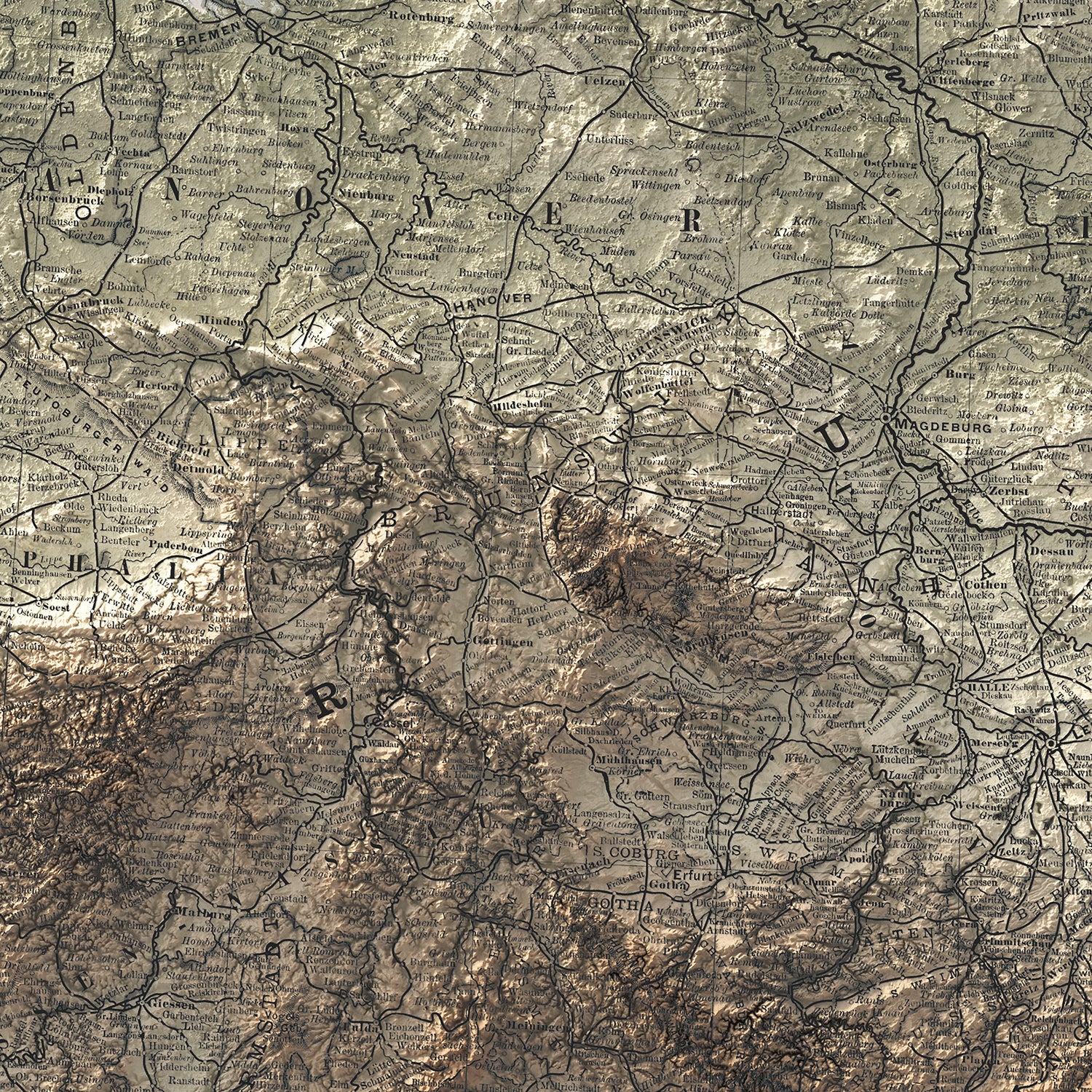 Germany - Vintage Shaded Relief Map (1891)