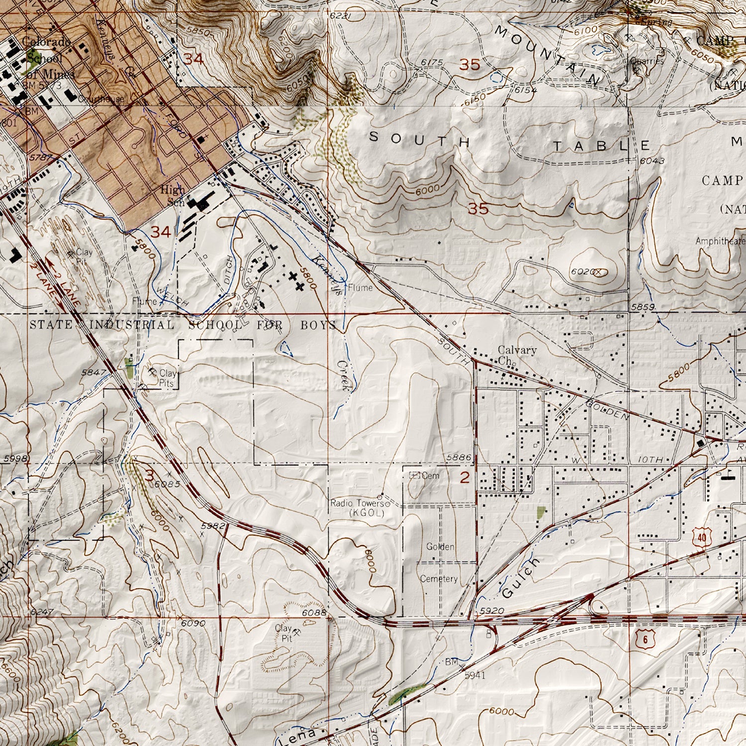 Golden, CO - Vintage Shaded Relief Map (1957)