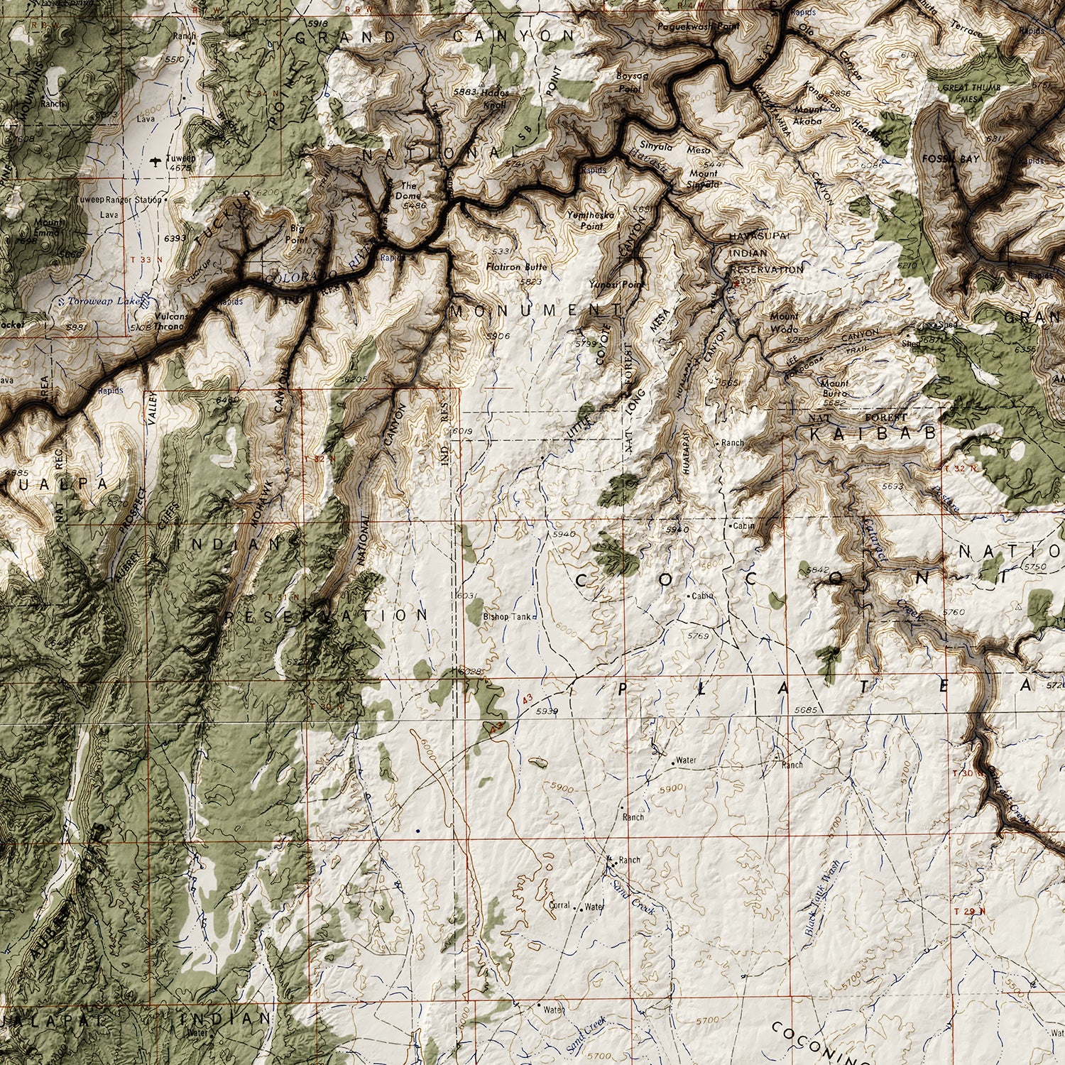 Grand Canyon - Vintage Shaded Relief Map (1954)