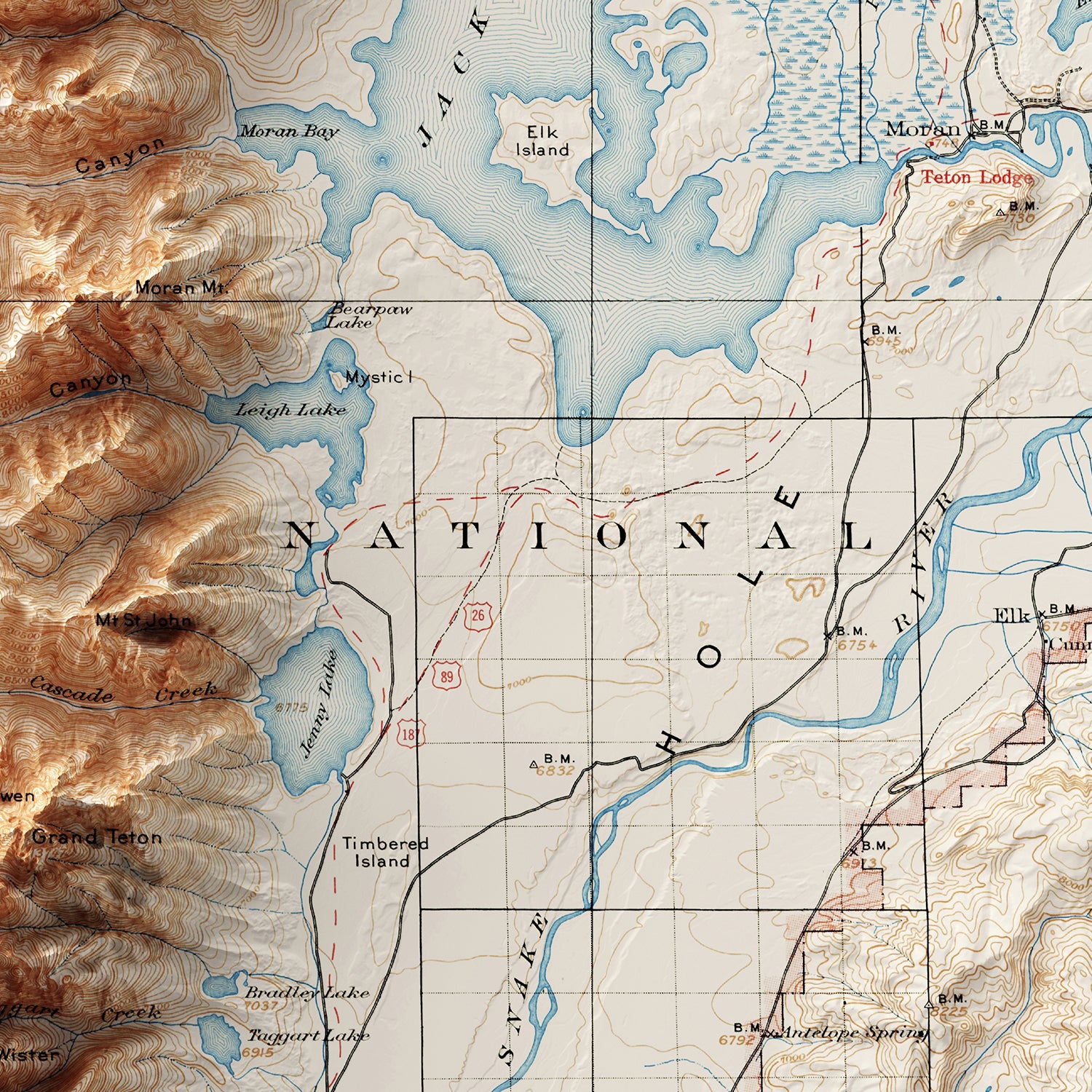 Grand Teton National Park, WY - Vintage Shaded Relief Map (1899)