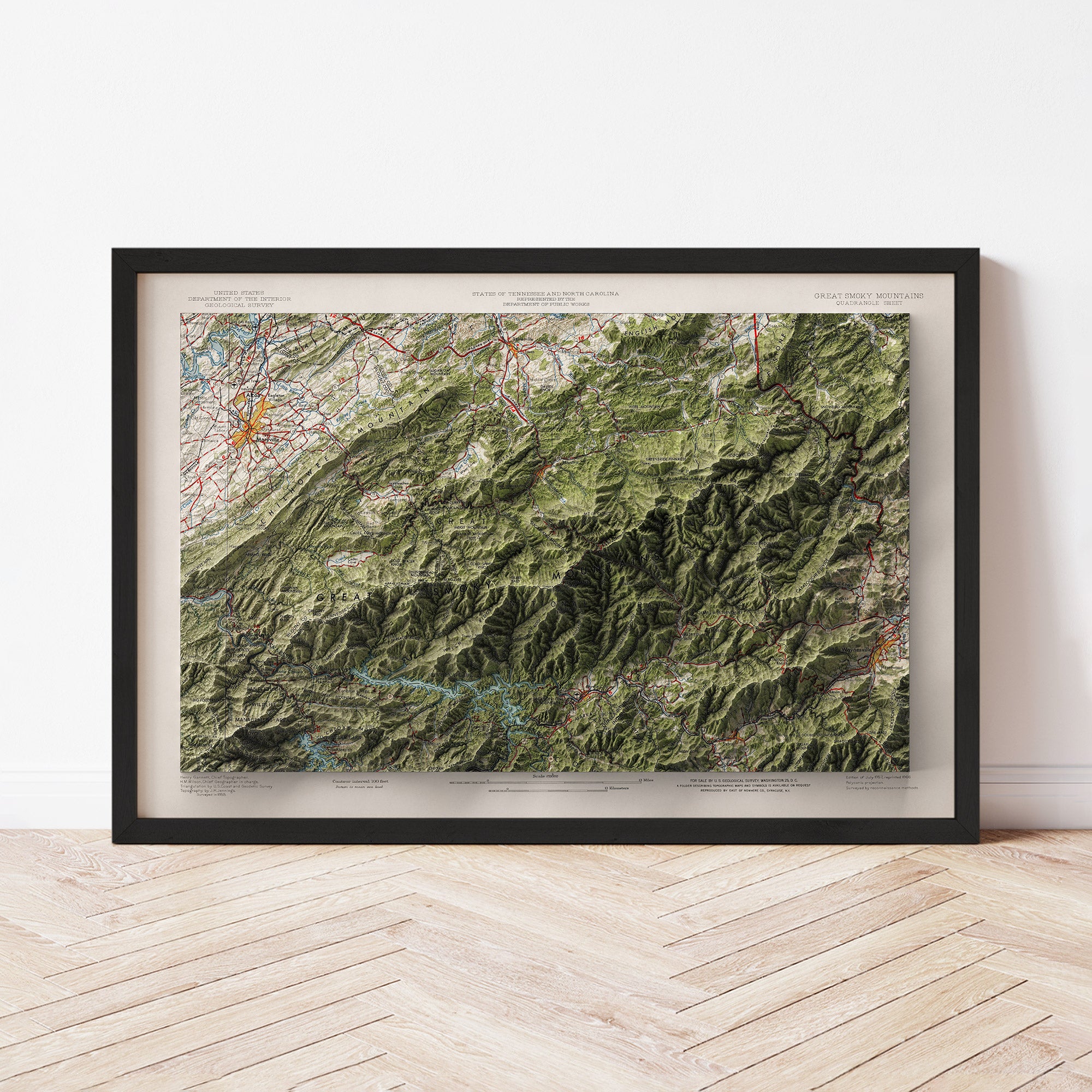 Great Smoky Mountains - Vintage Shaded Relief Map (1957)