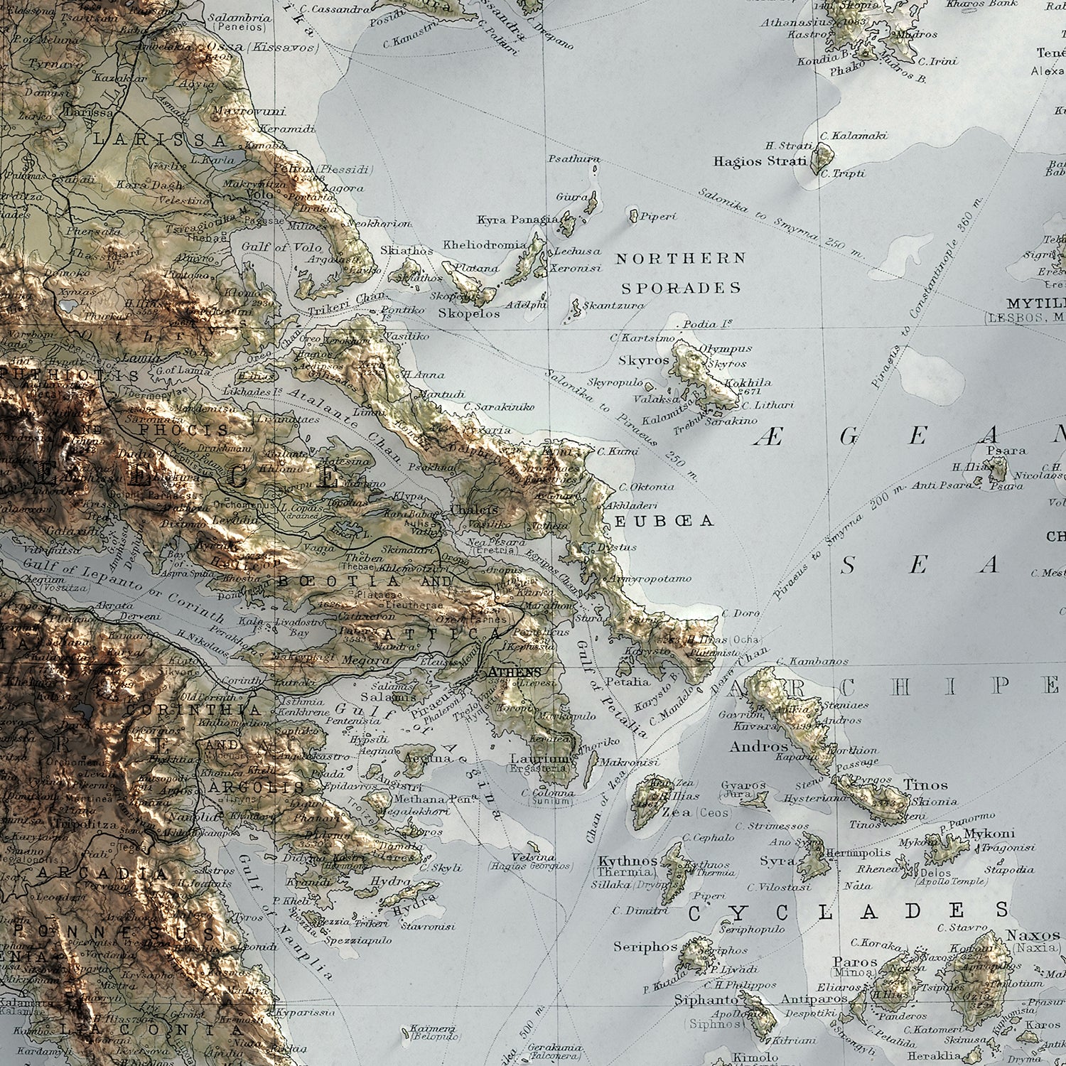 Greece - Vintage Shaded Relief Map (1923)
