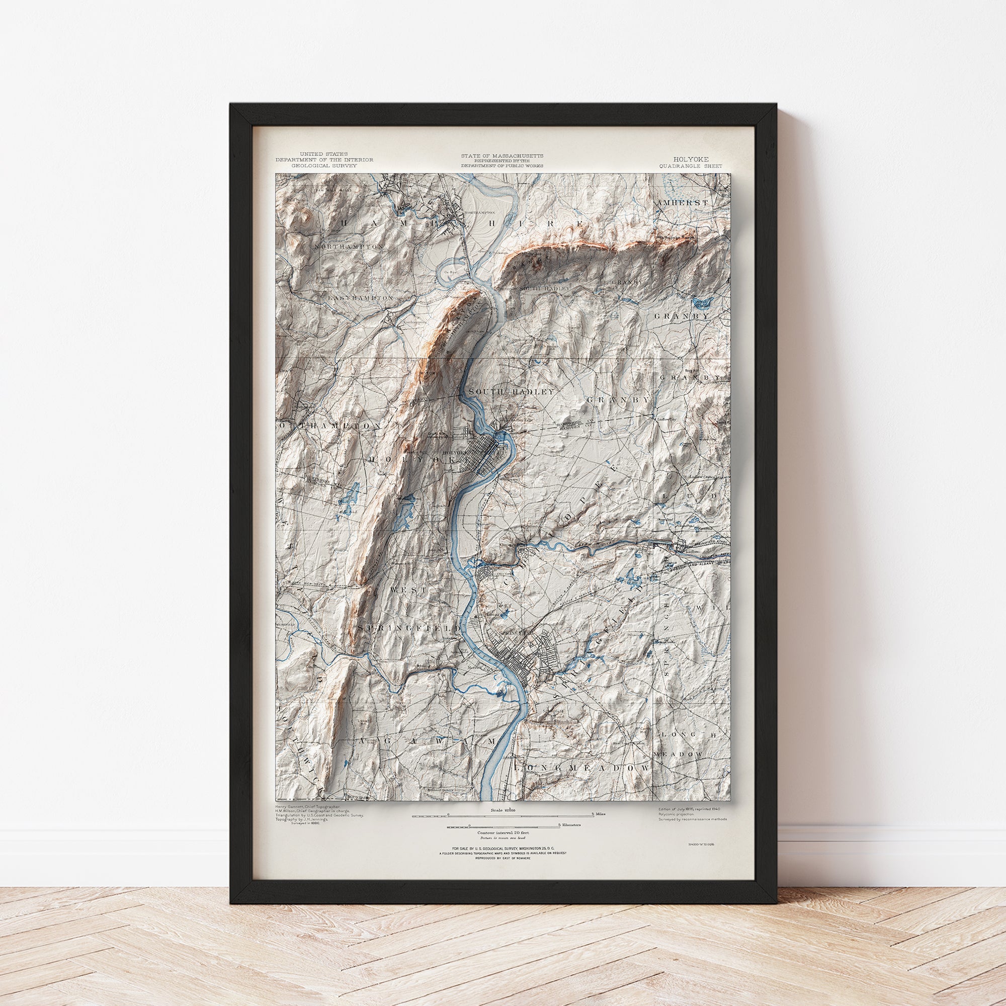 Holyoke Range, MA - Vintage Shaded Relief Map (1895)