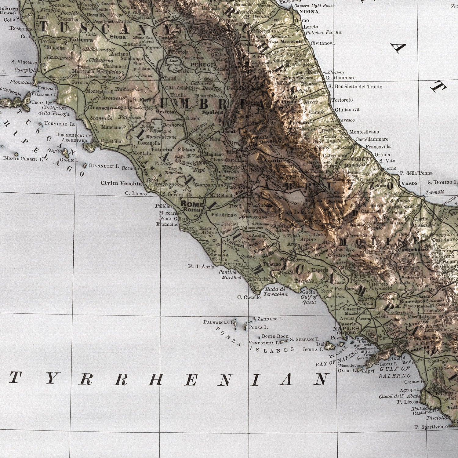 Italy - Vintage Shaded Relief Map (1897)