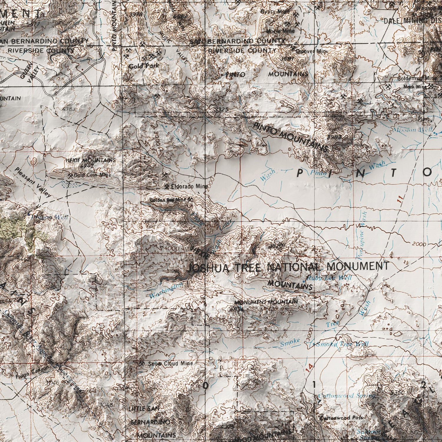 Joshua Tree National Park, CA - Vintage Shaded Relief Map (1959)