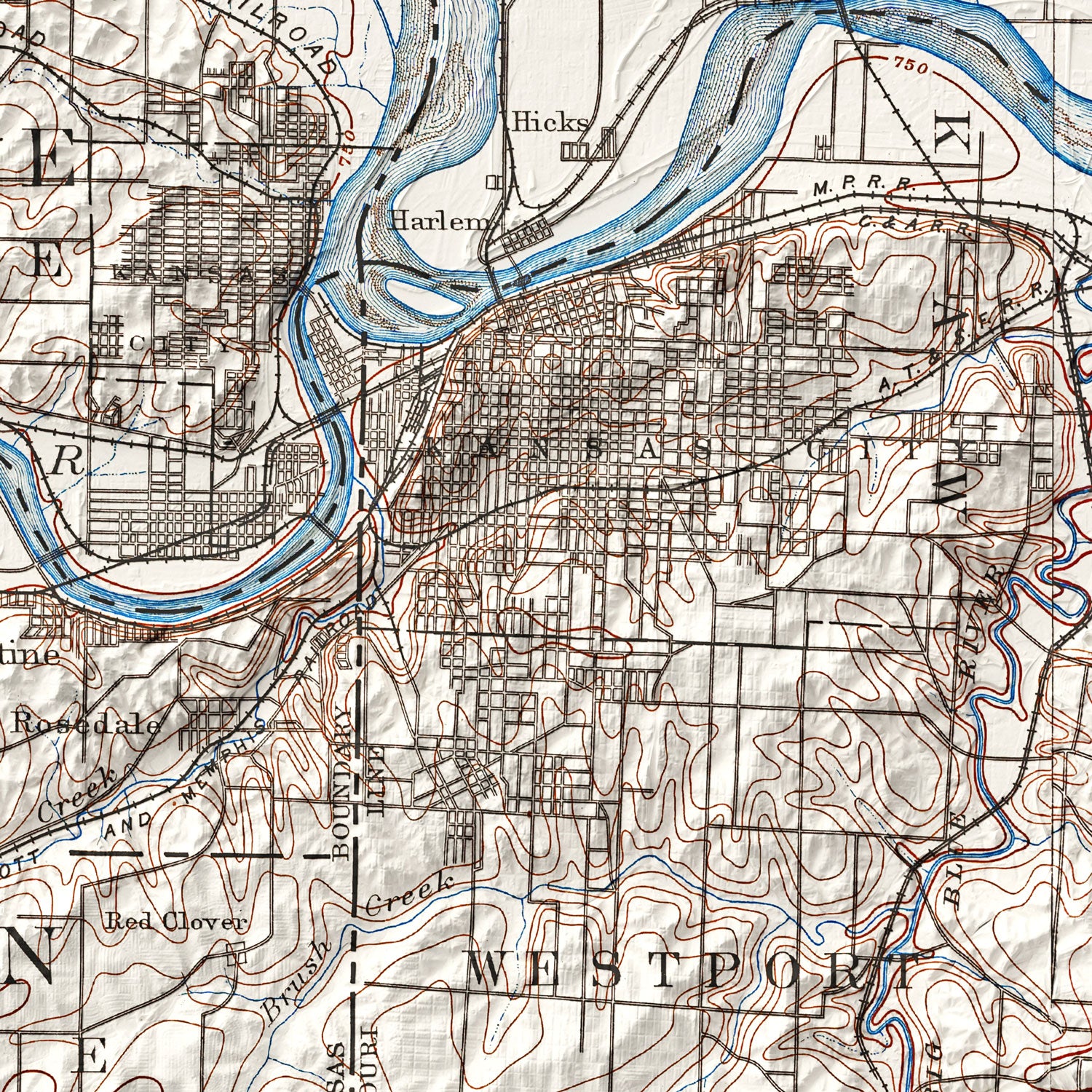Kansas City - Vintage Shaded Relief Map (1892)
