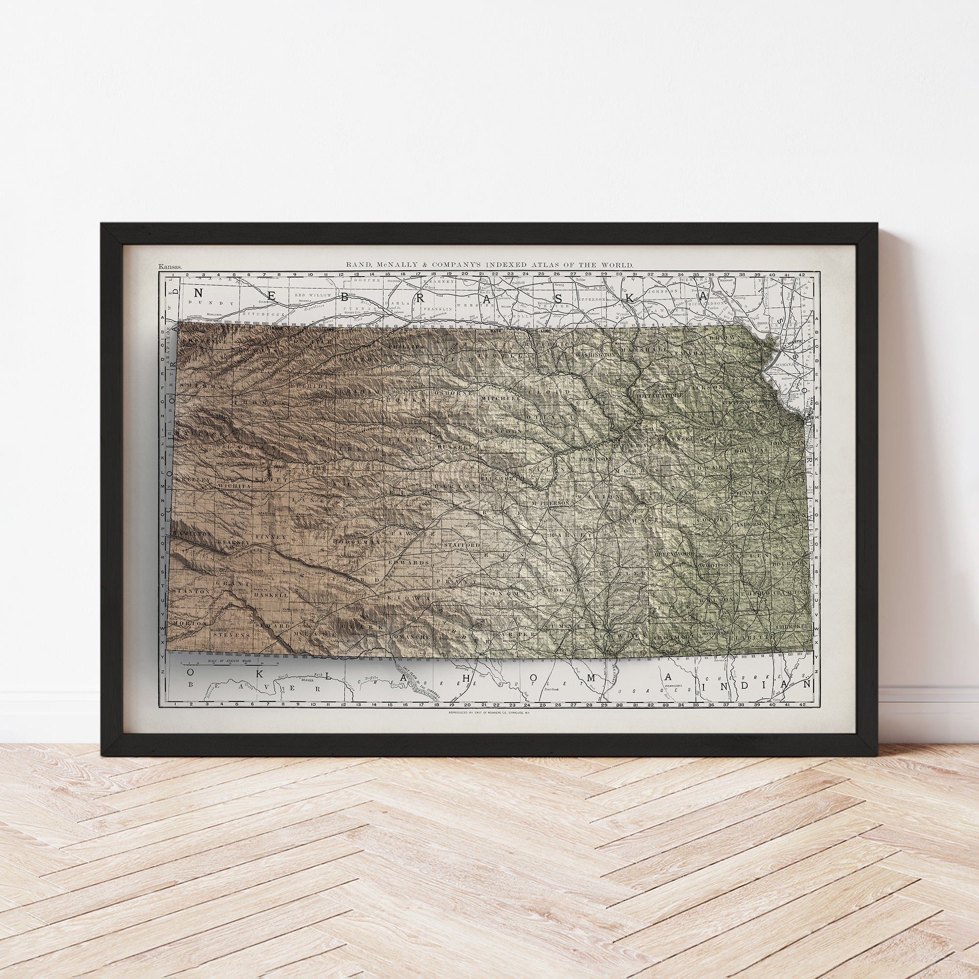 Kansas - Vintage Shaded Relief Map (1897)
