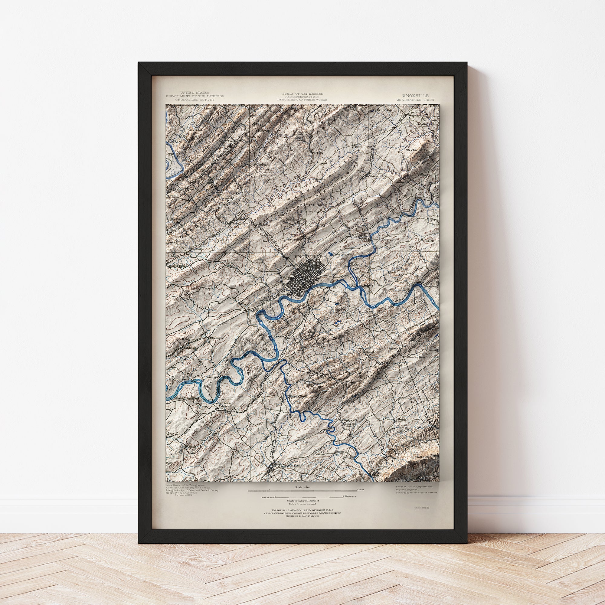 Knoxville, TN - Vintage Shaded Relief Map (1901)
