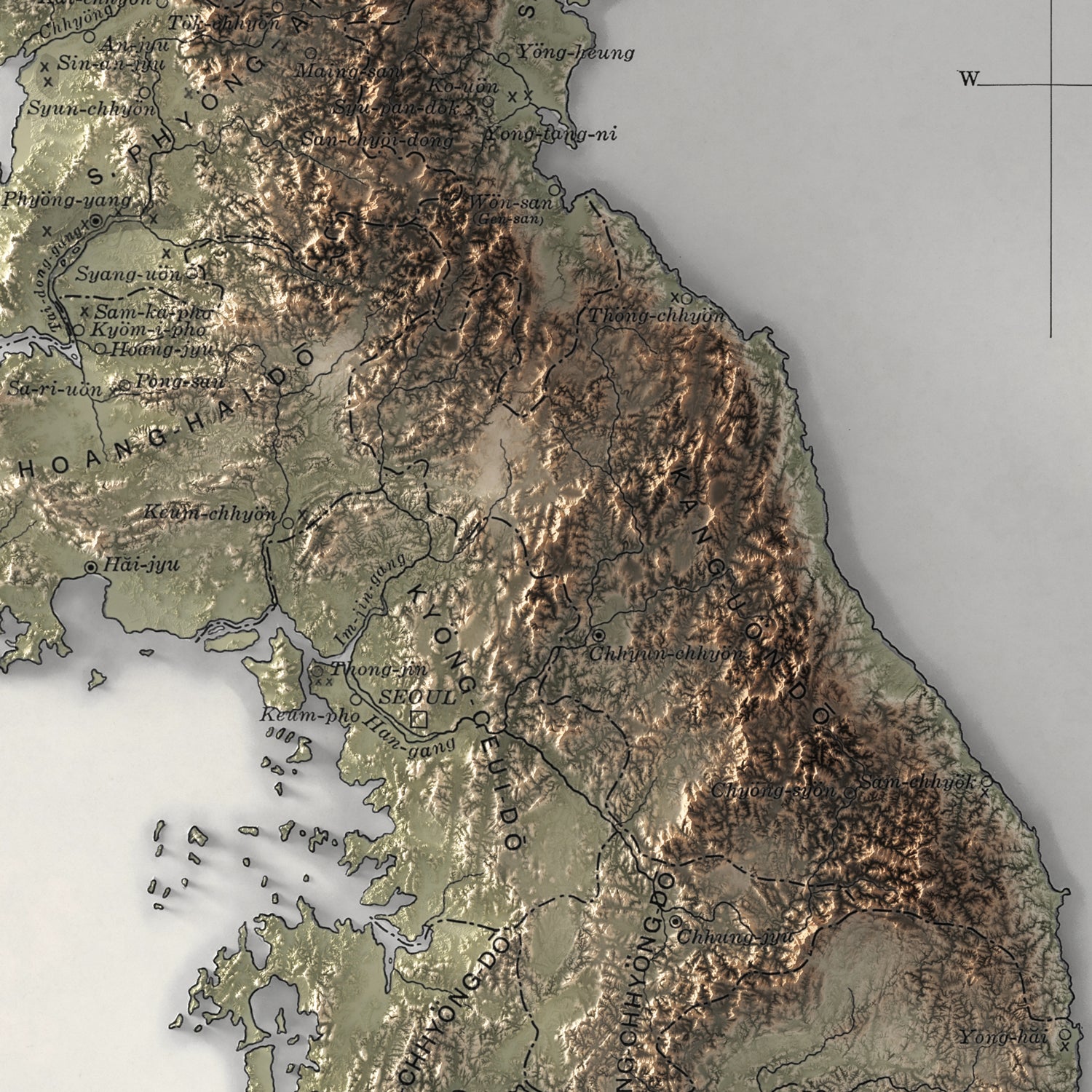 Korea - Vintage Shaded Relief Map (1913)