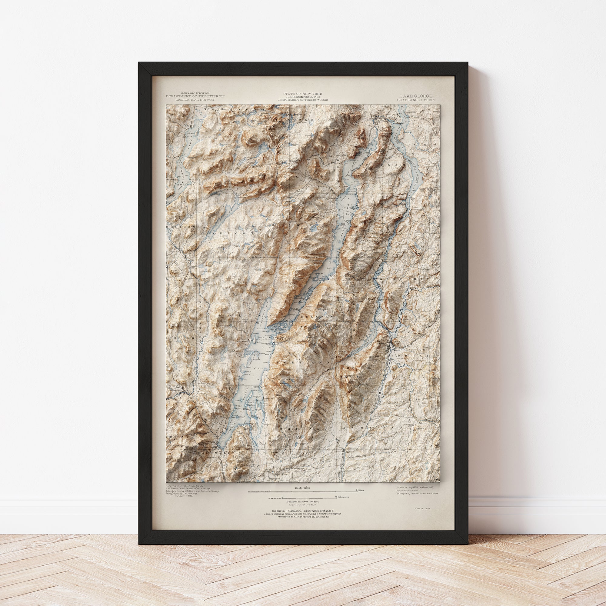 Lake George, NY - Vintage Shaded Relief Map (1895)