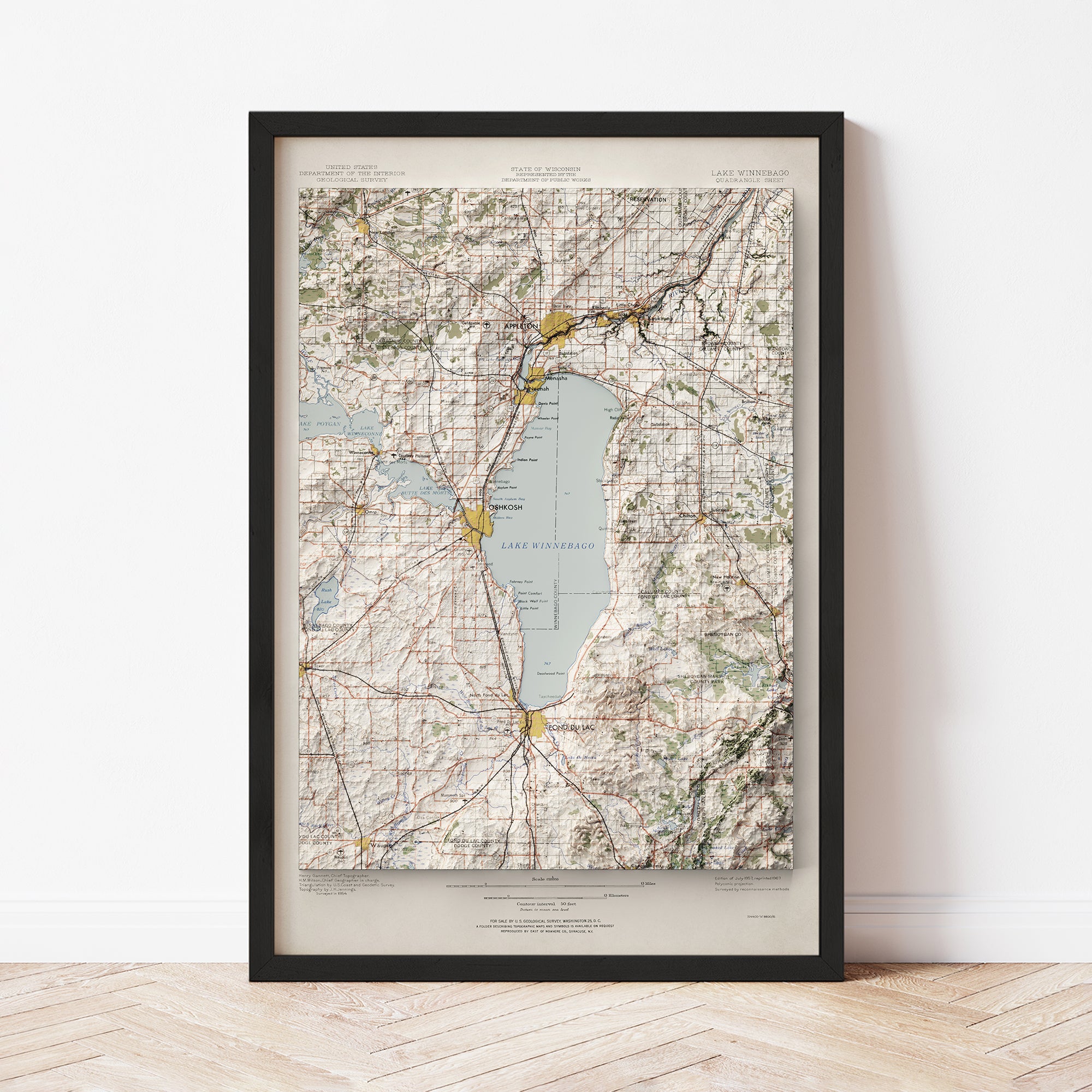 Lake Winnebago - Vintage Shaded Relief Map (1957)