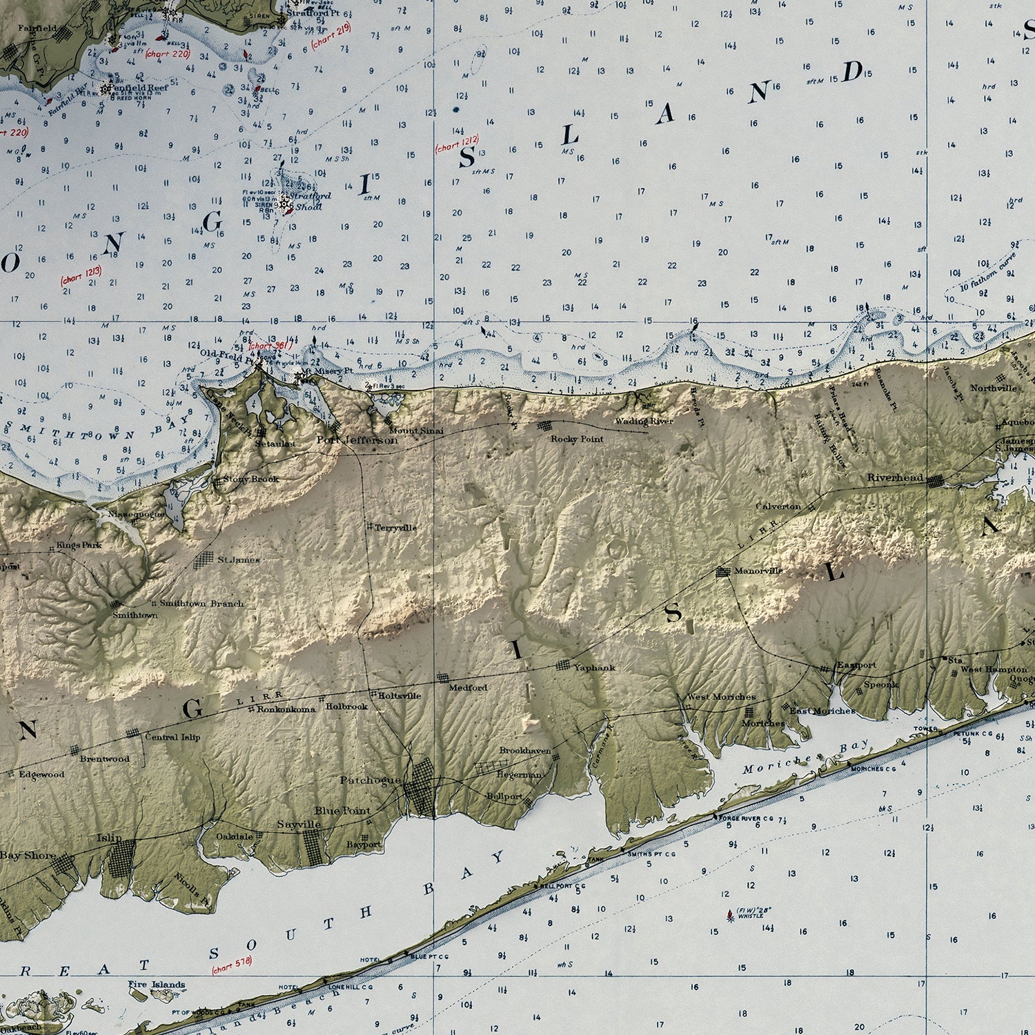 Long Island, NY - Vintage Shaded Relief Map (1931)