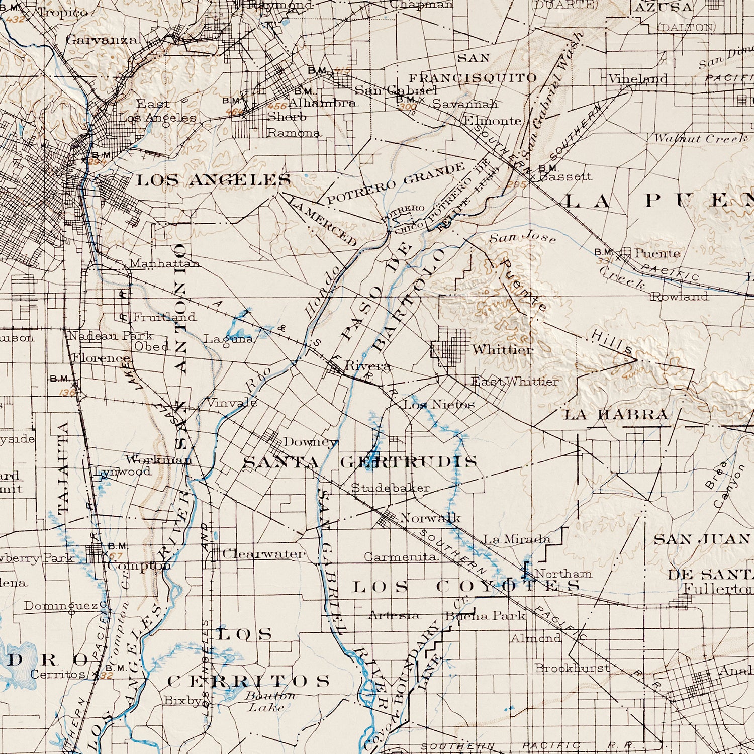 Los Angeles, CA - Vintage Shaded Relief Map (1901)