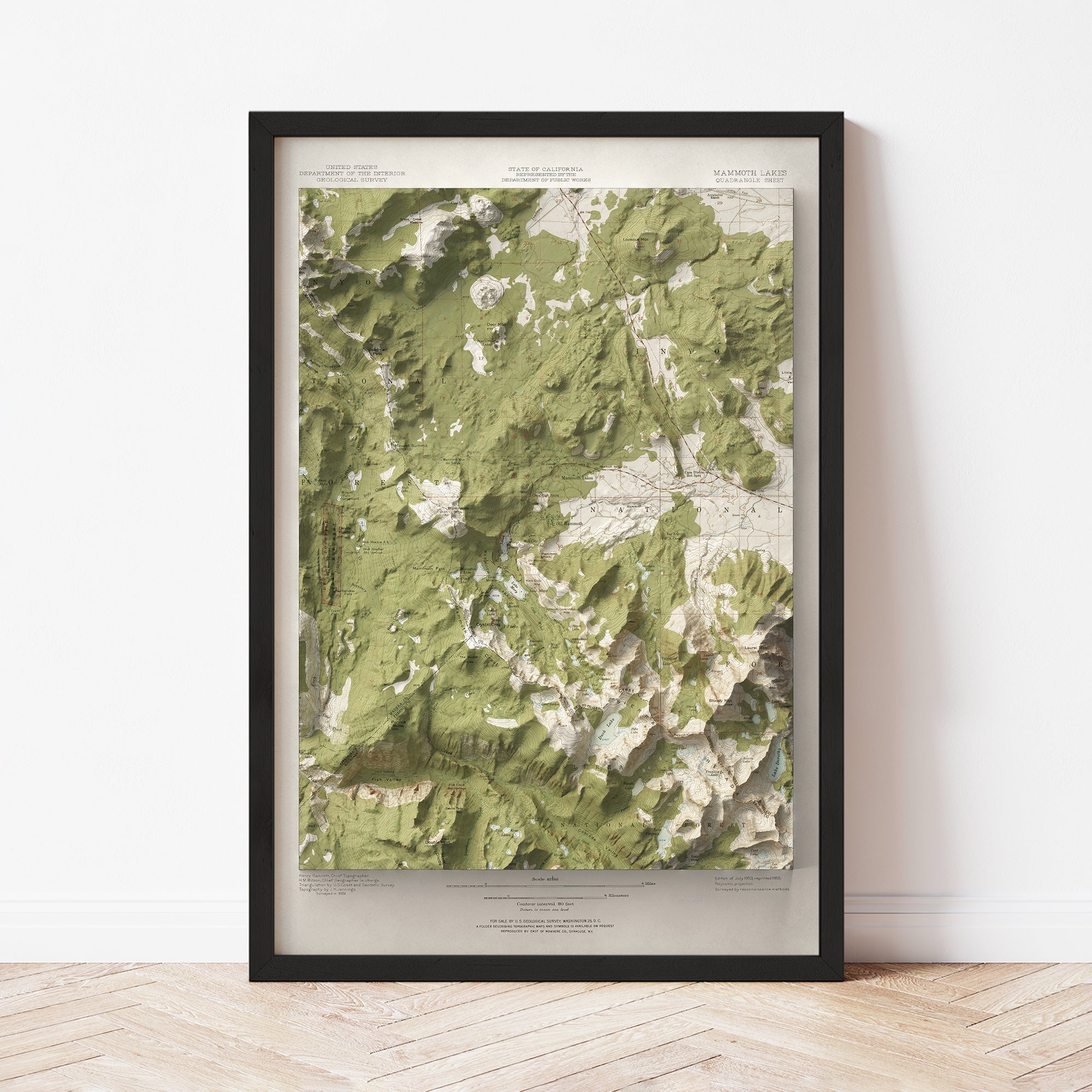 Mammoth Lakes, CA - Vintage Shaded Relief Map (1953)