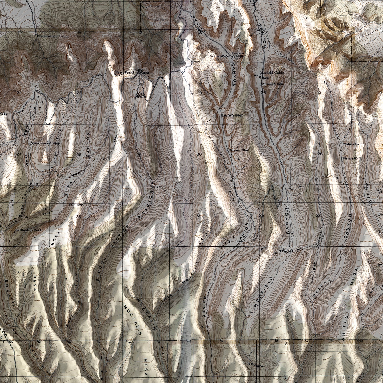 Mesa Verde National Park - Vintage Shaded Relief Map (1915)