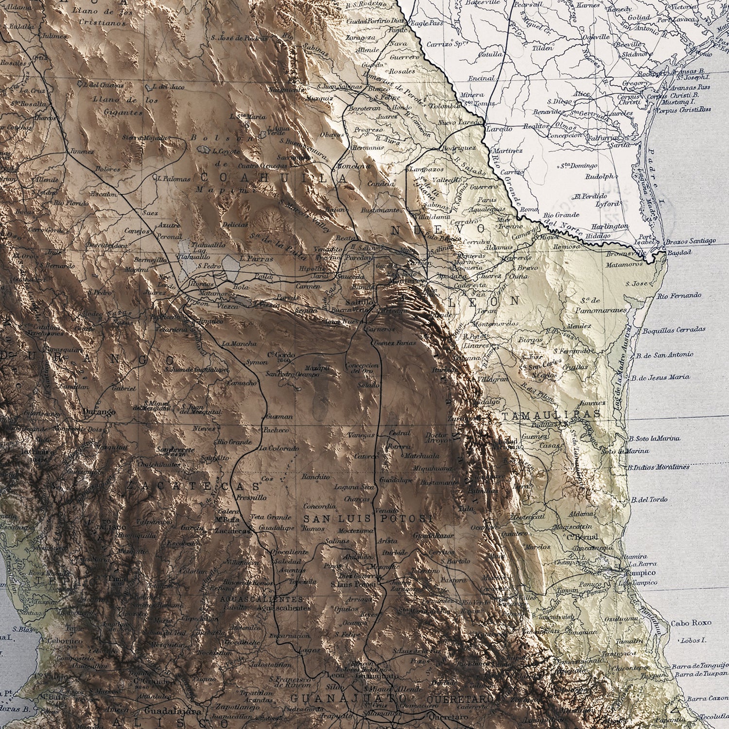 Mexico - Vintage Shaded Relief Map (1911)