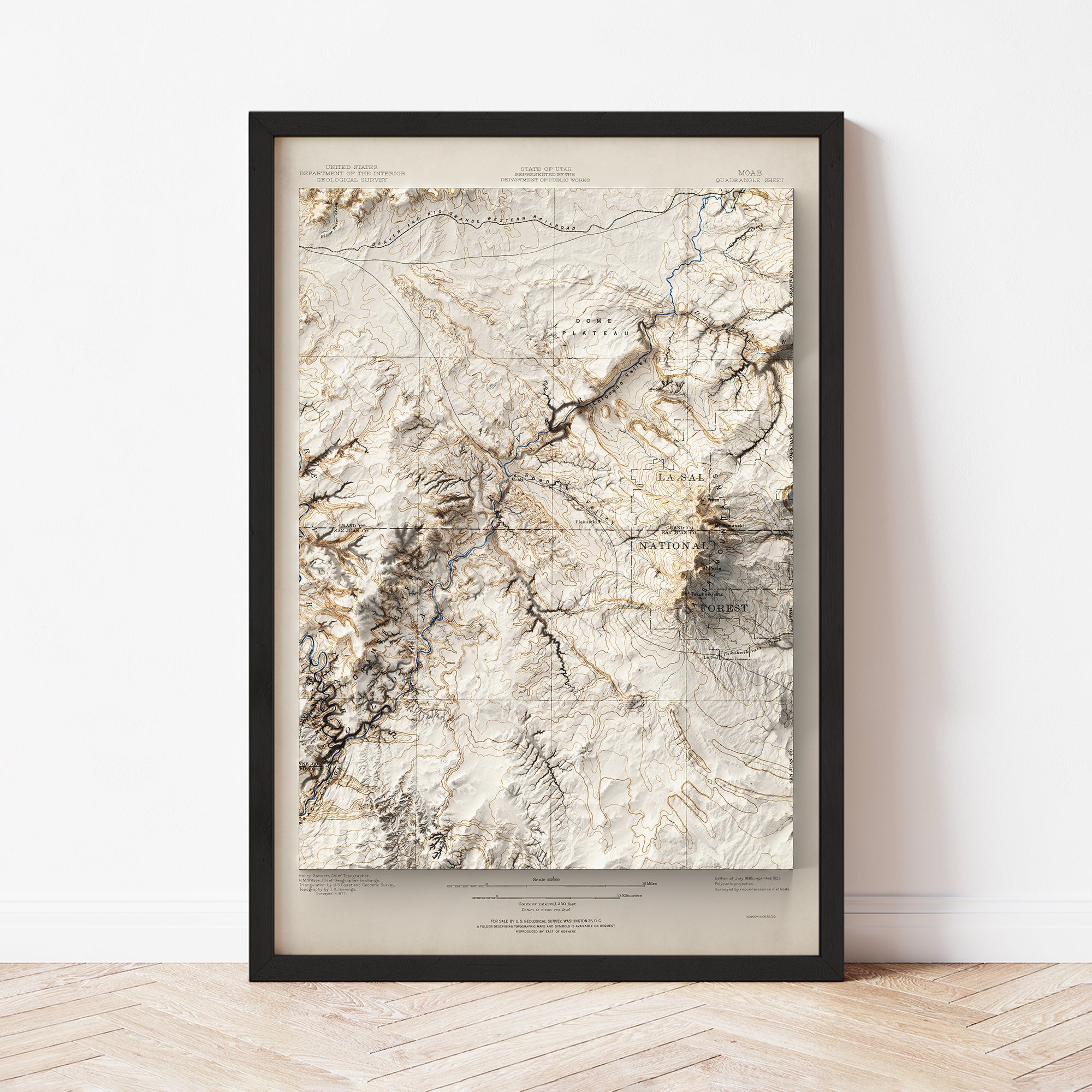 Moab, UT - Vintage Shaded Relief Map (1885)