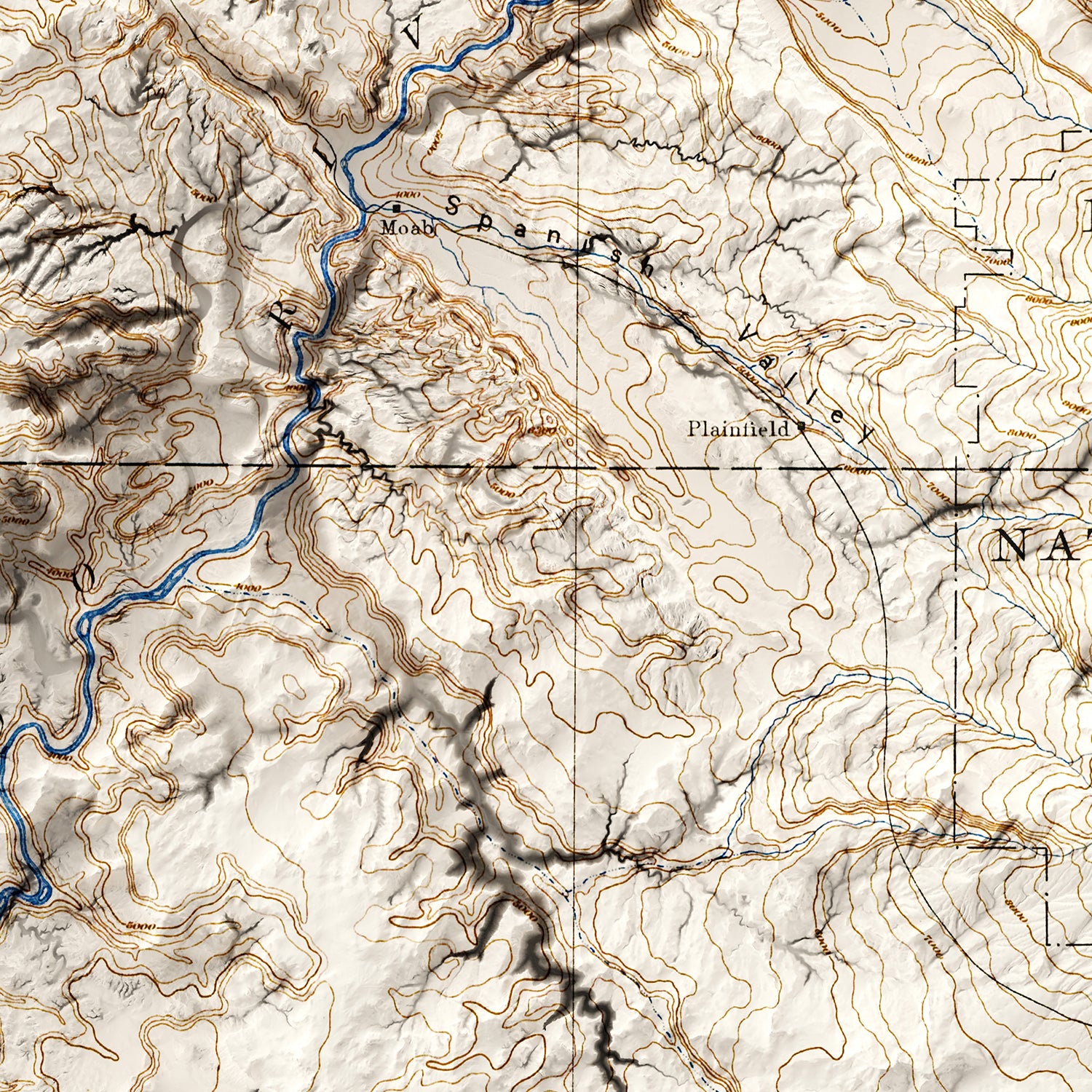 Moab, UT - Vintage Shaded Relief Map (1885)