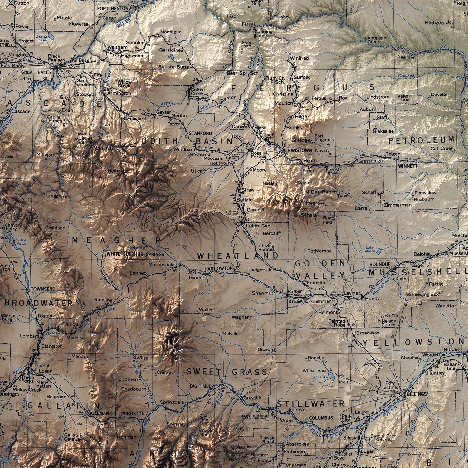 Montana - Vintage Shaded Relief Map (1951)