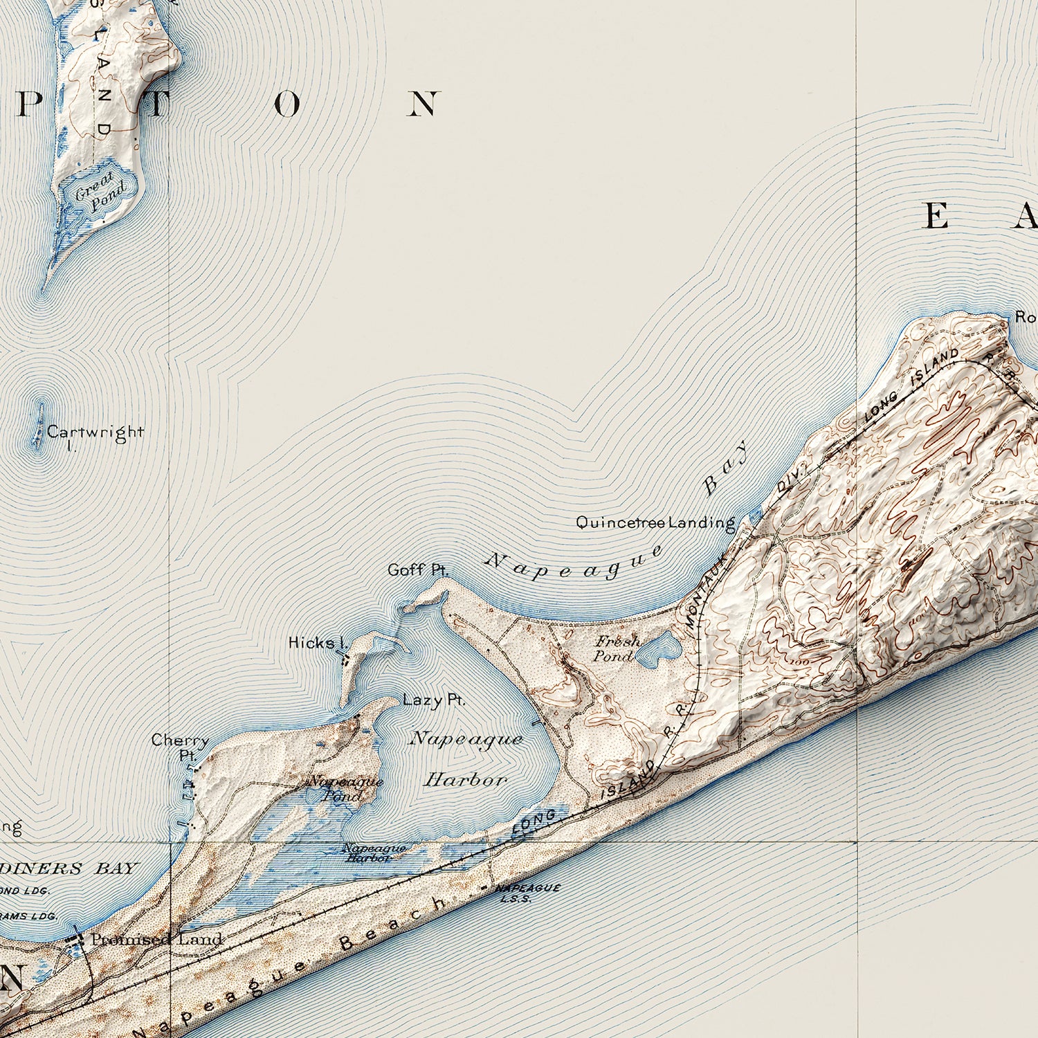 Montauk, NY - Vintage Shaded Relief Map (1894)