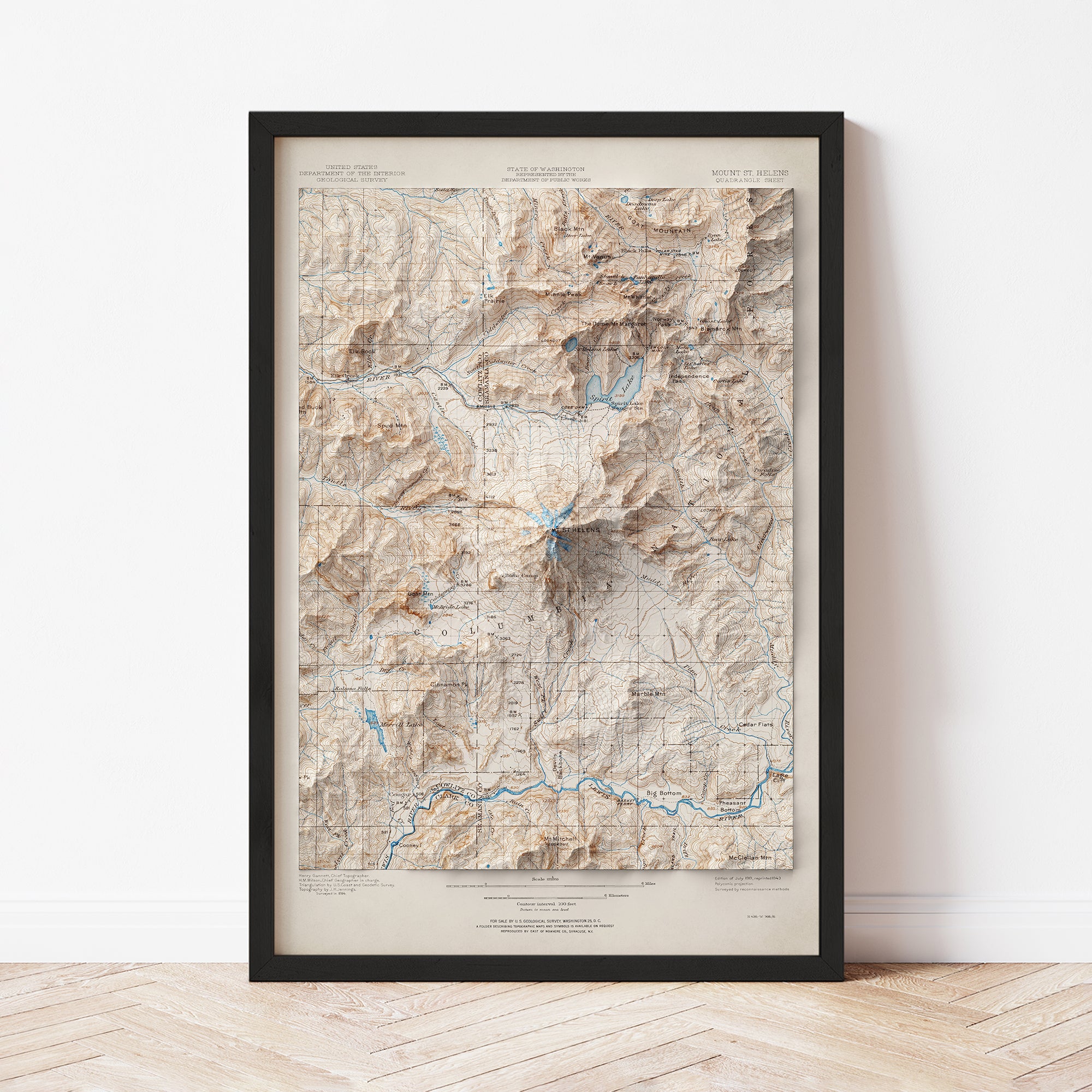 Mount St. Helens, WA - Vintage Shaded Relief Map (1919)