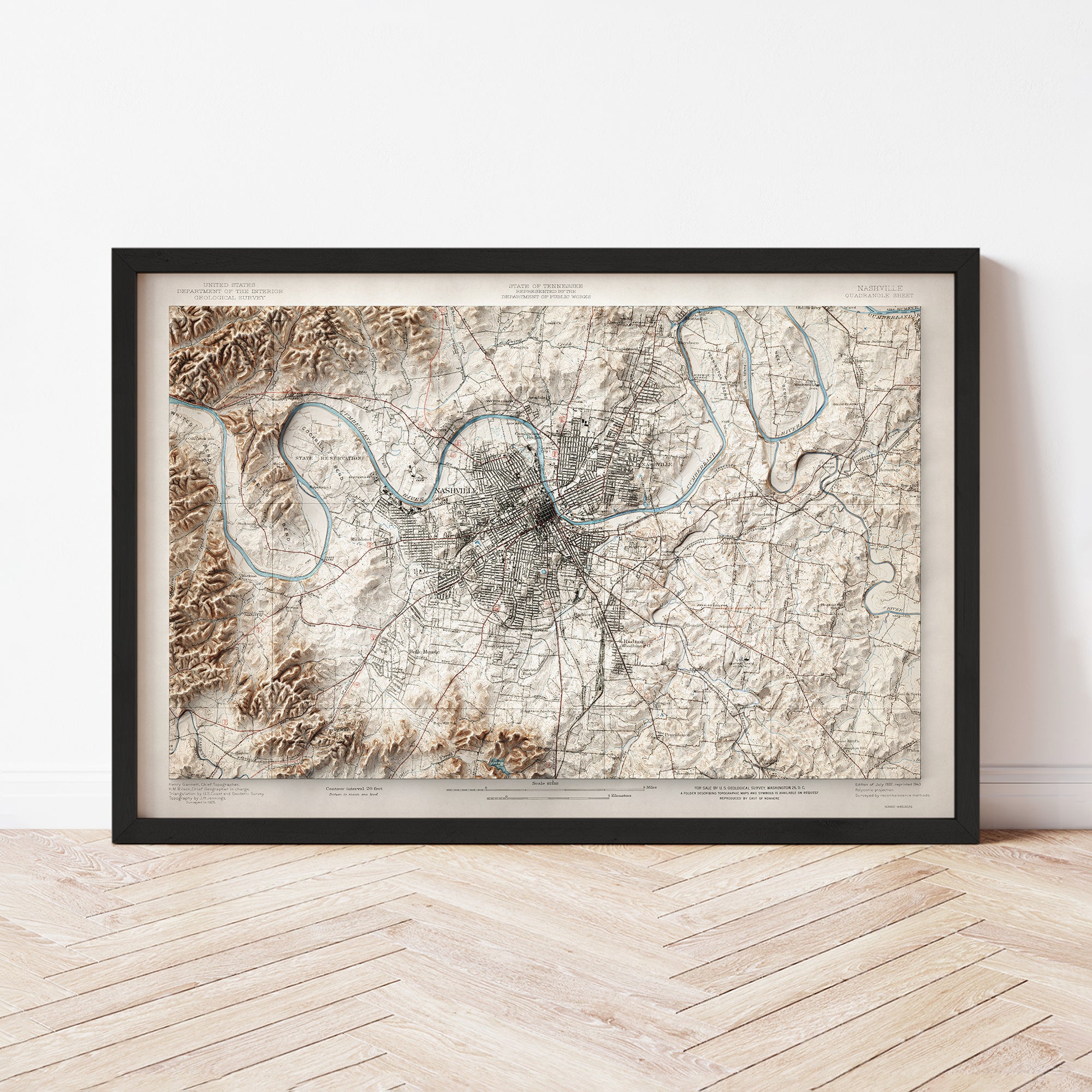 Nashville, TN - Vintage Shaded Relief Map (1932)