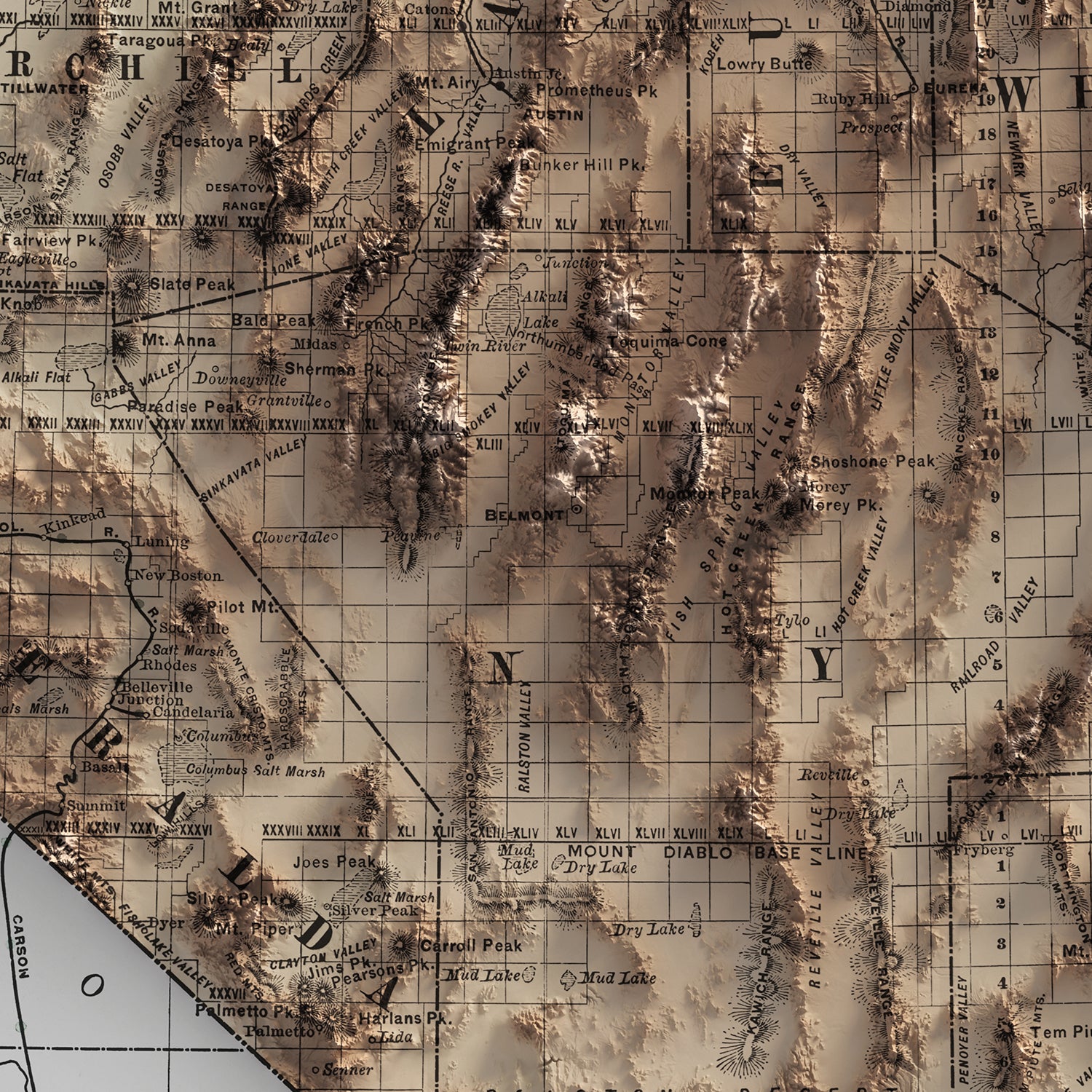Nevada - Vintage Shaded Relief Map (1889)