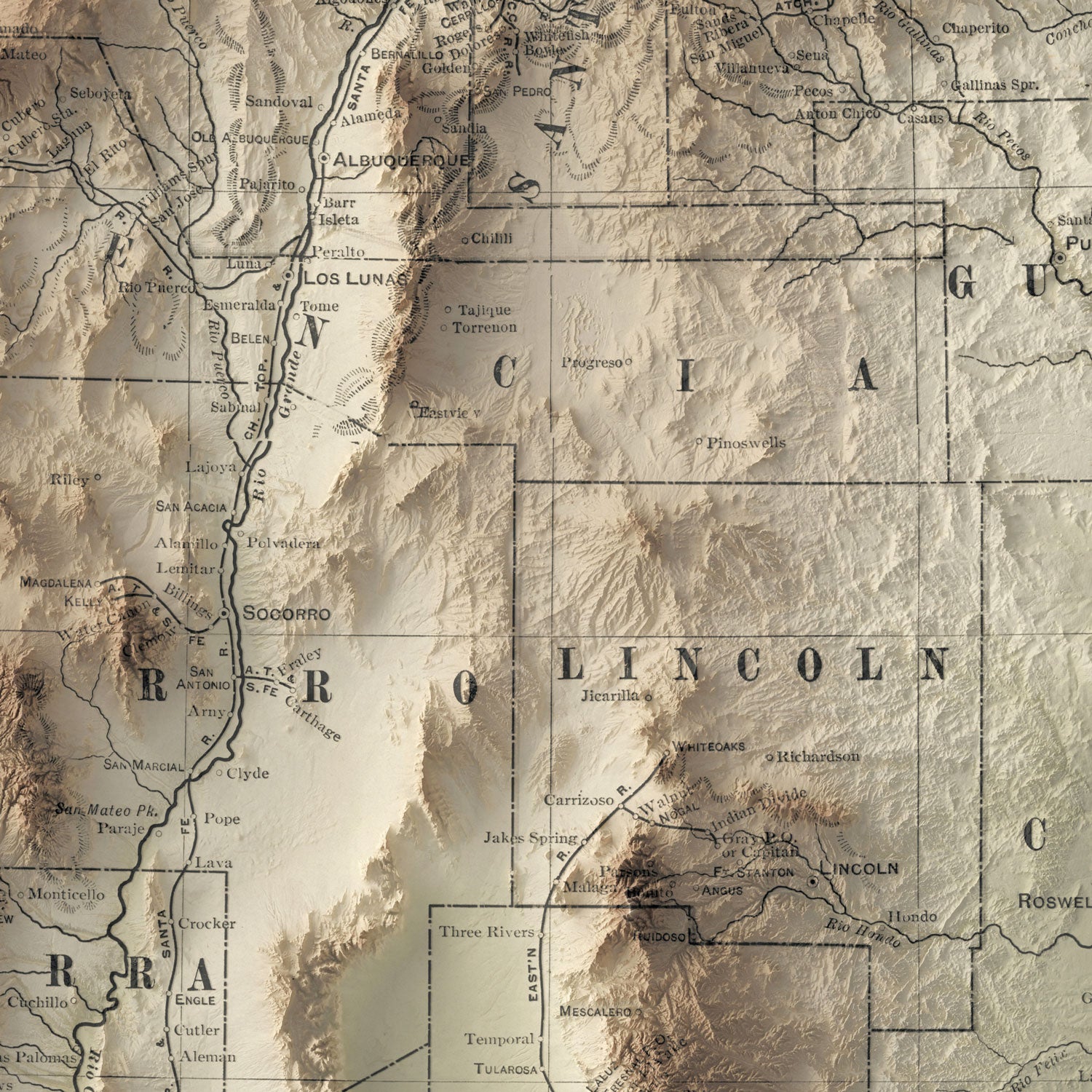 New Mexico - Vintage Shaded Relief Map (1901)
