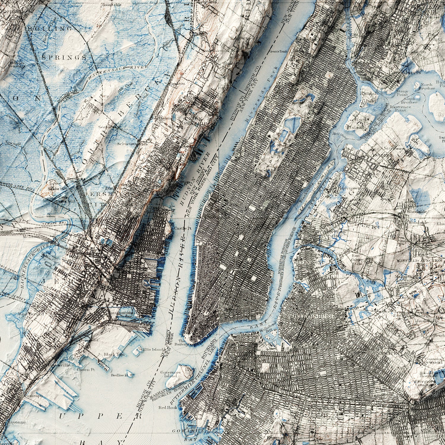 New York City - Vintage Shaded Relief Map (1900)