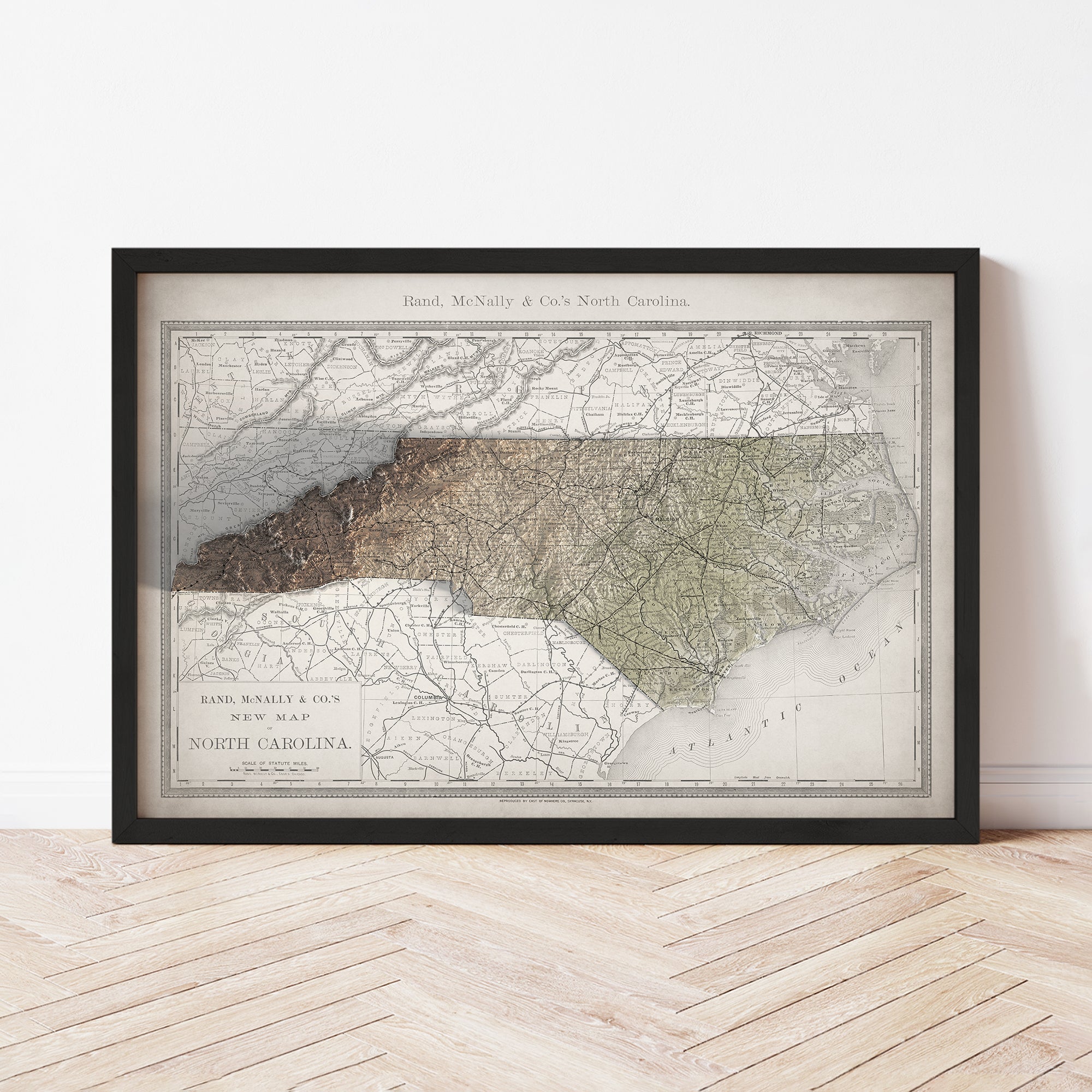 North Carolina - Vintage Shaded Relief Map (1889)