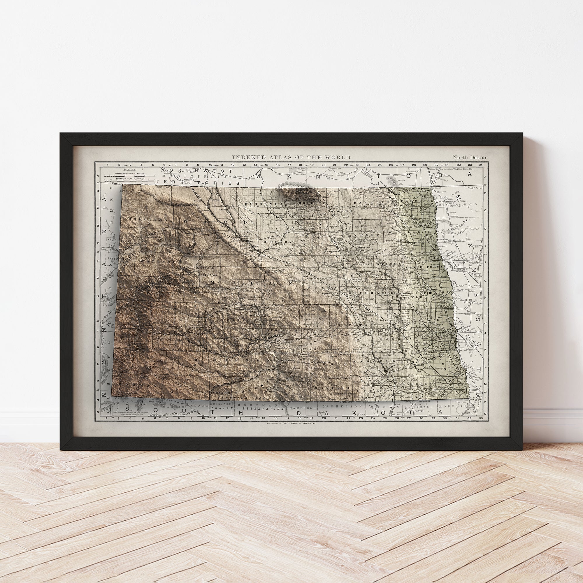 North Dakota - Vintage Shaded Relief Map (1897)