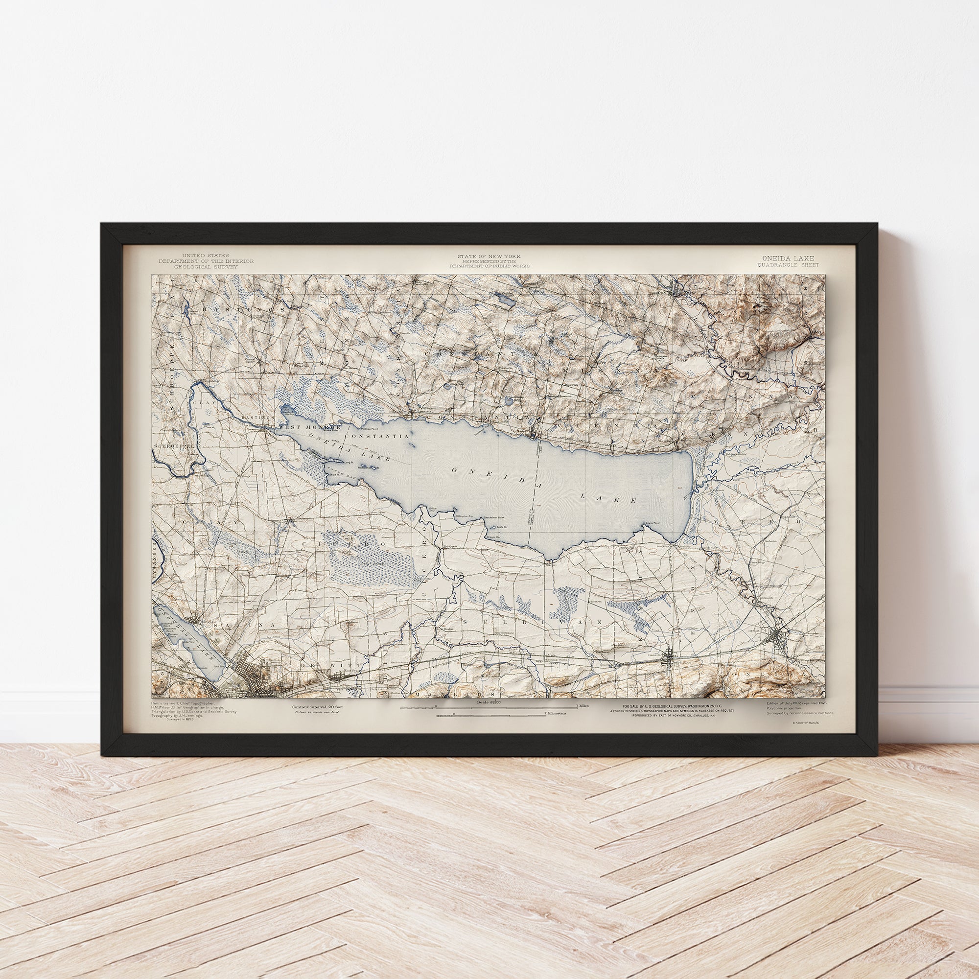 Oneida Lake, NY - Vintage Shaded Relief Map (1902)