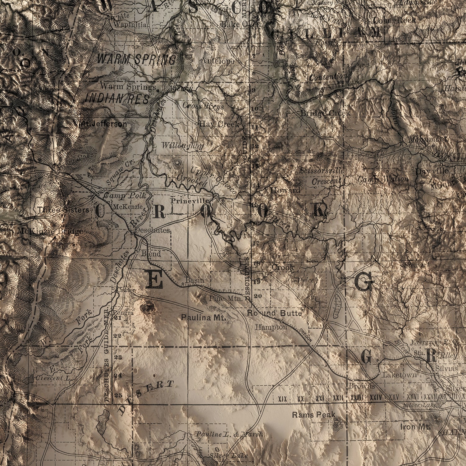 Oregon - Vintage Shaded Relief Map (1889)