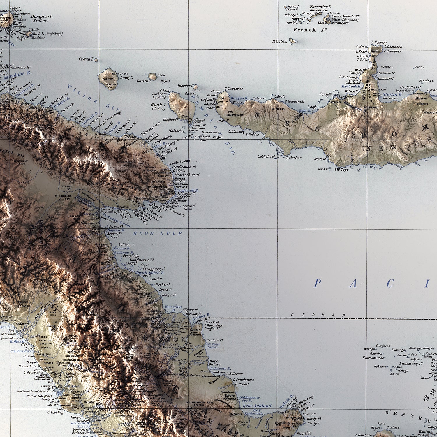 Papua New Guinea - Vintage Shaded Relief Map (1906)