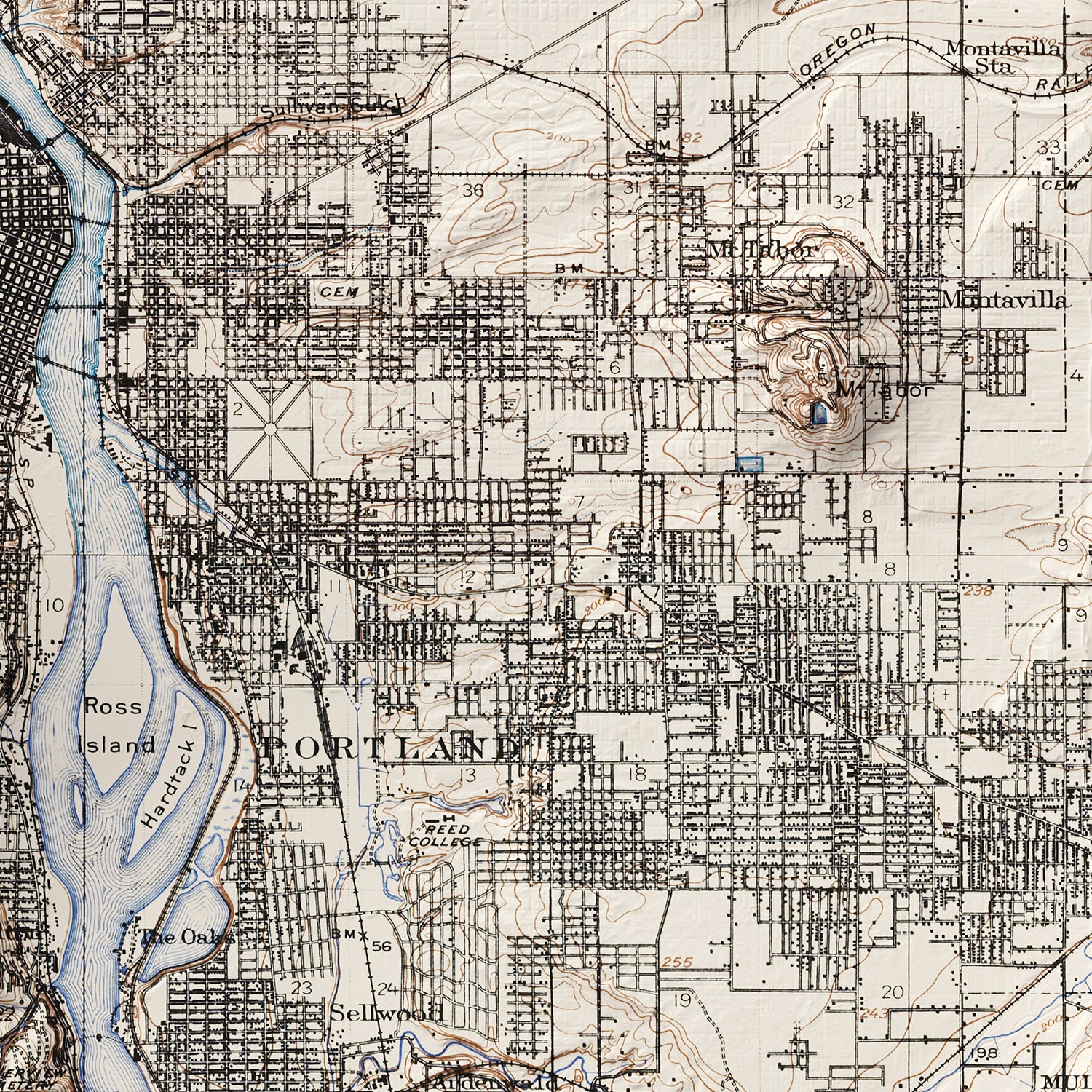 Portland, OR - Vintage Shaded Relief Map (1914)