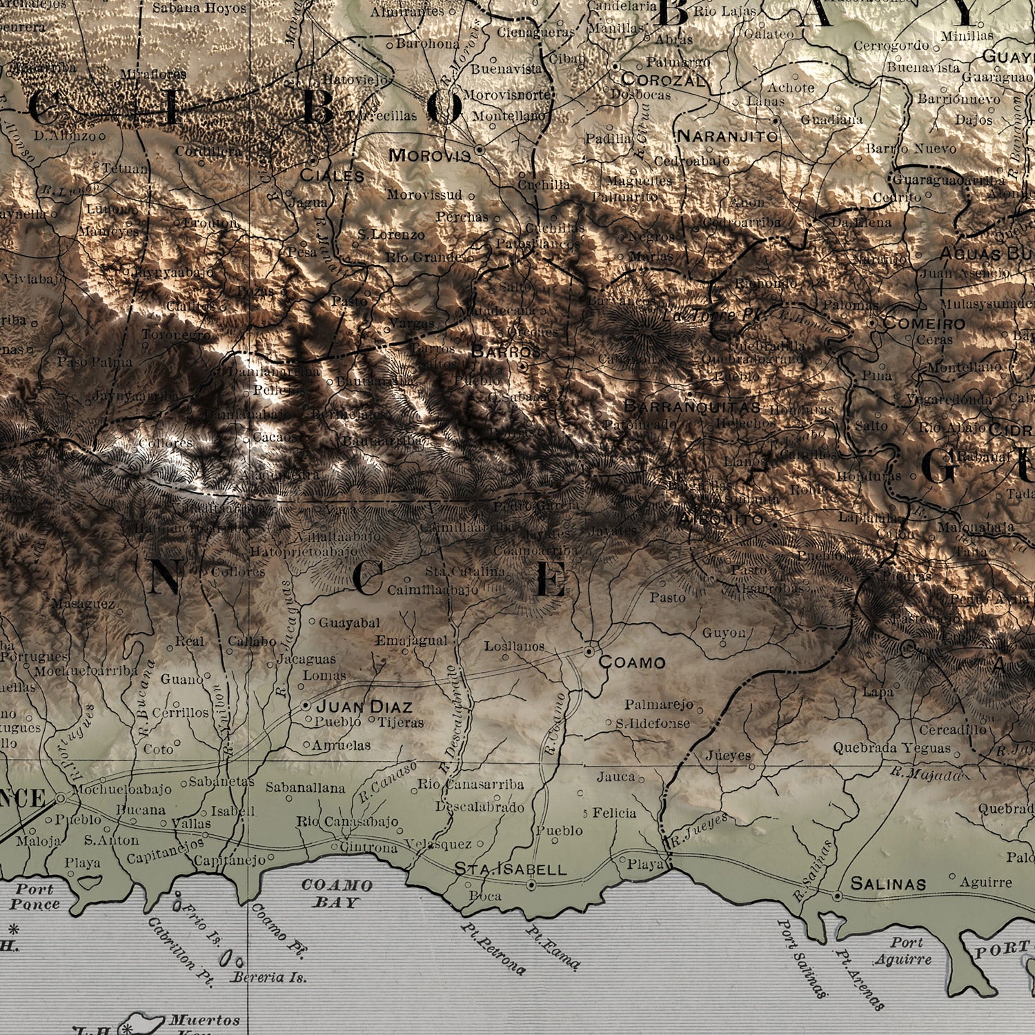 Puerto Rico - Vintage Shaded Relief Map (1901)
