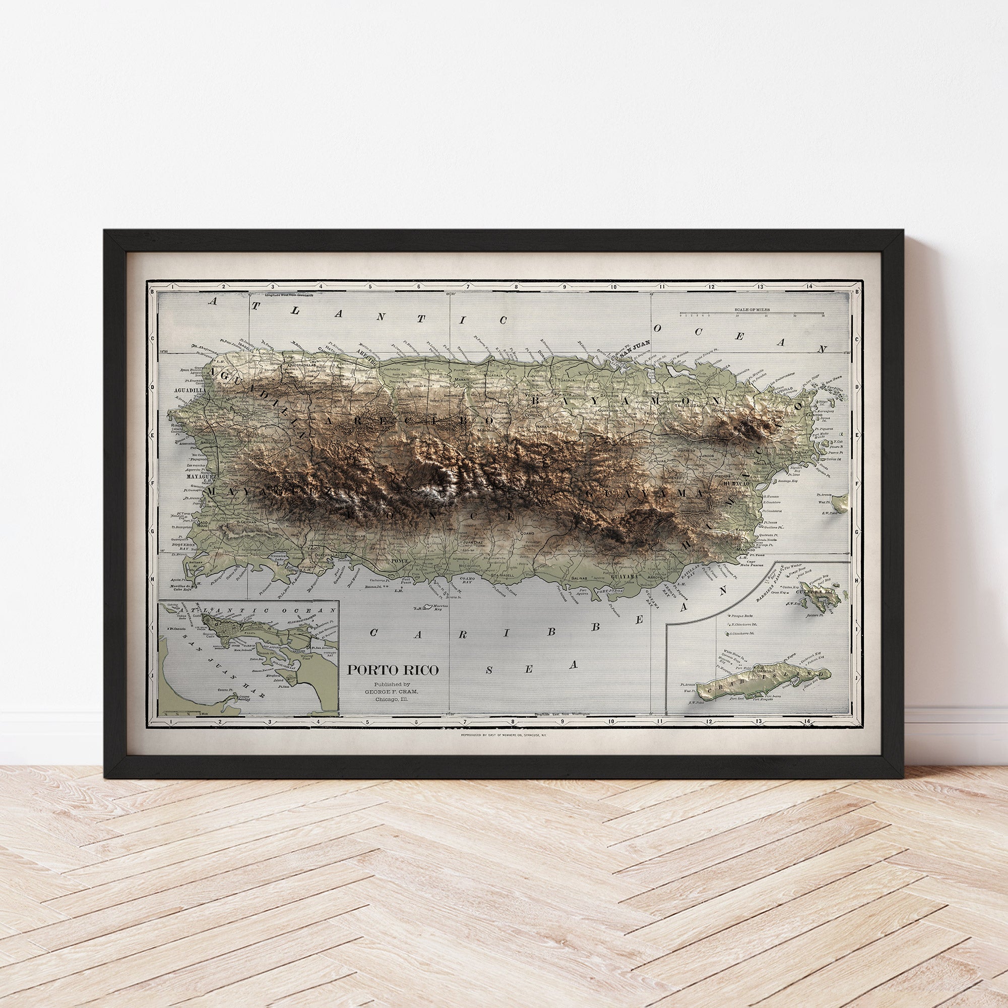 Puerto Rico - Vintage Shaded Relief Map (1901)