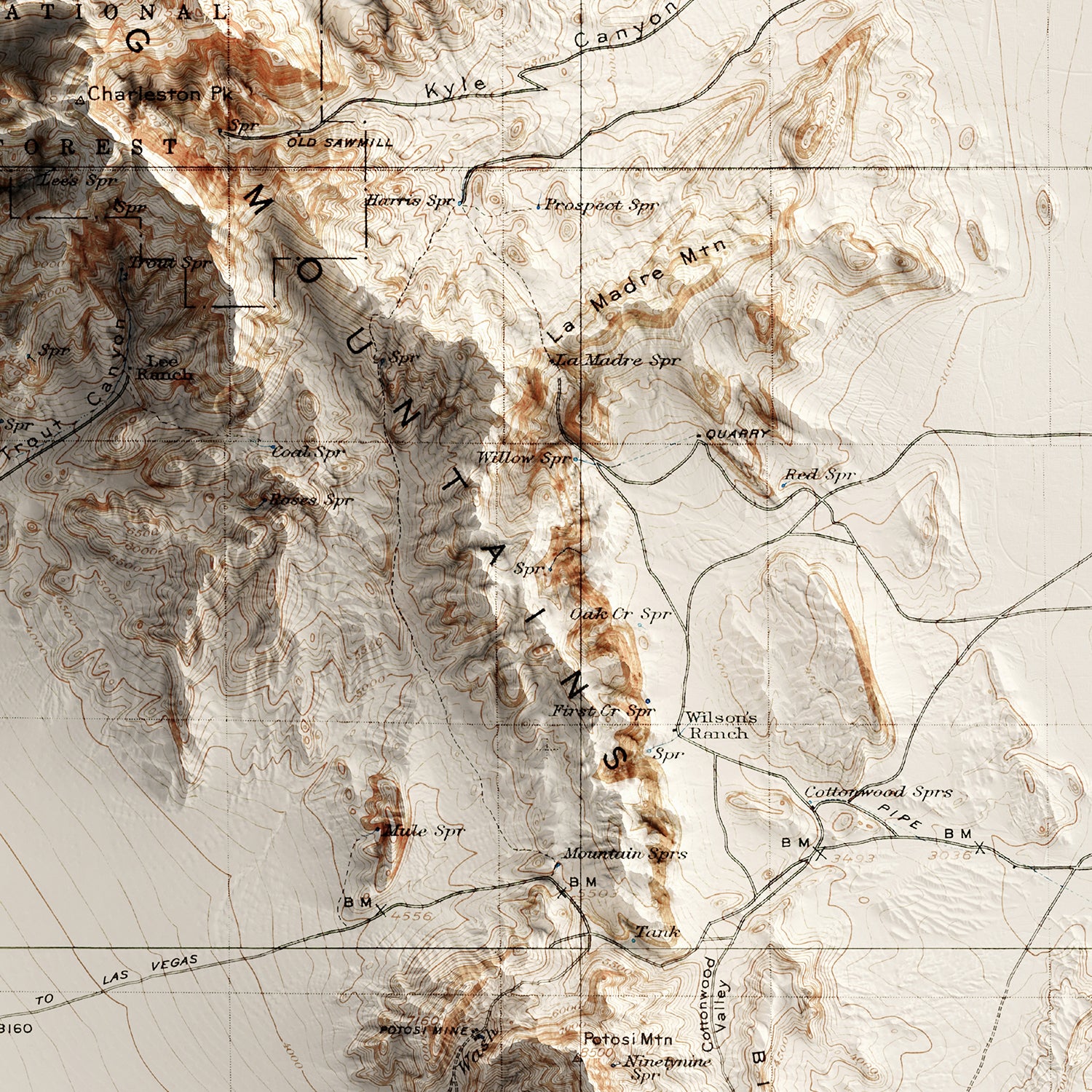 Red Rock Canyon, NV - Vintage Shaded Relief Map (1907)