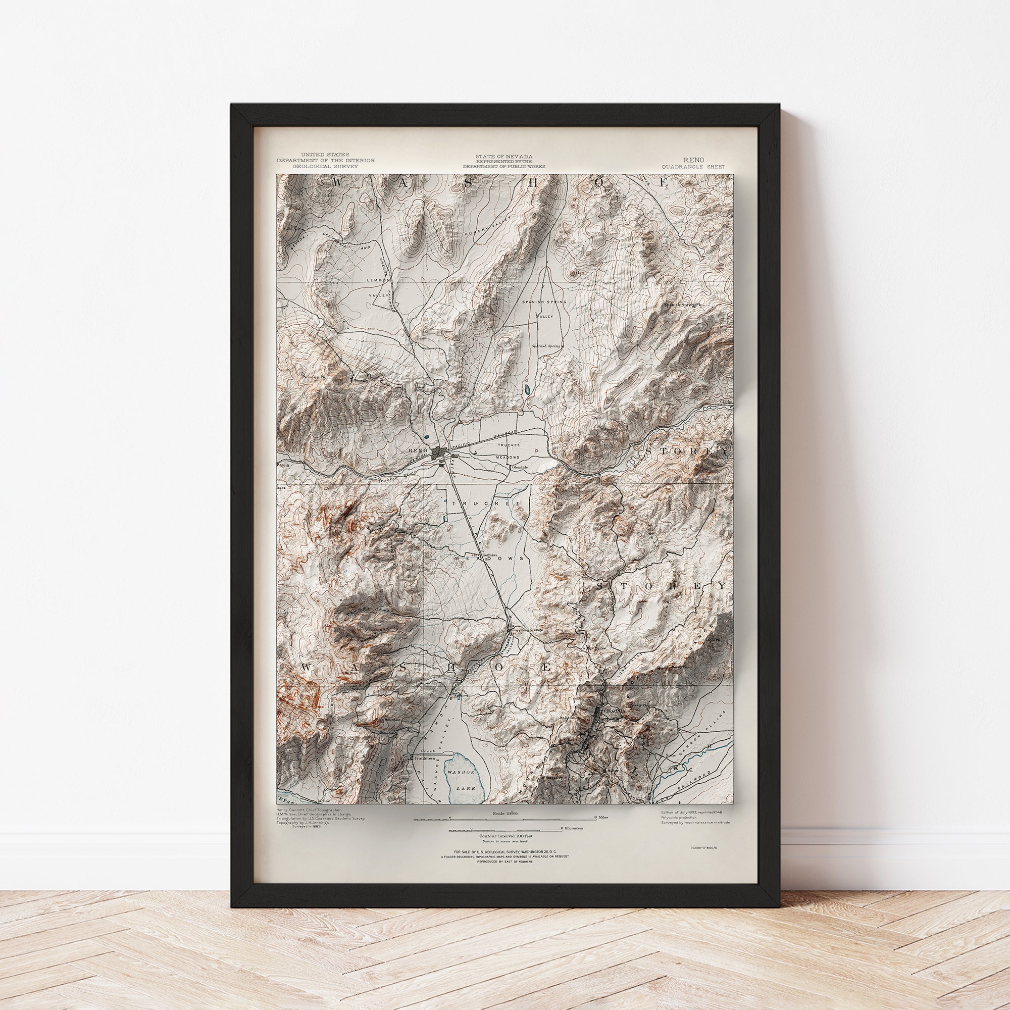 Reno, NV - Vintage Shaded Relief Map (1893)