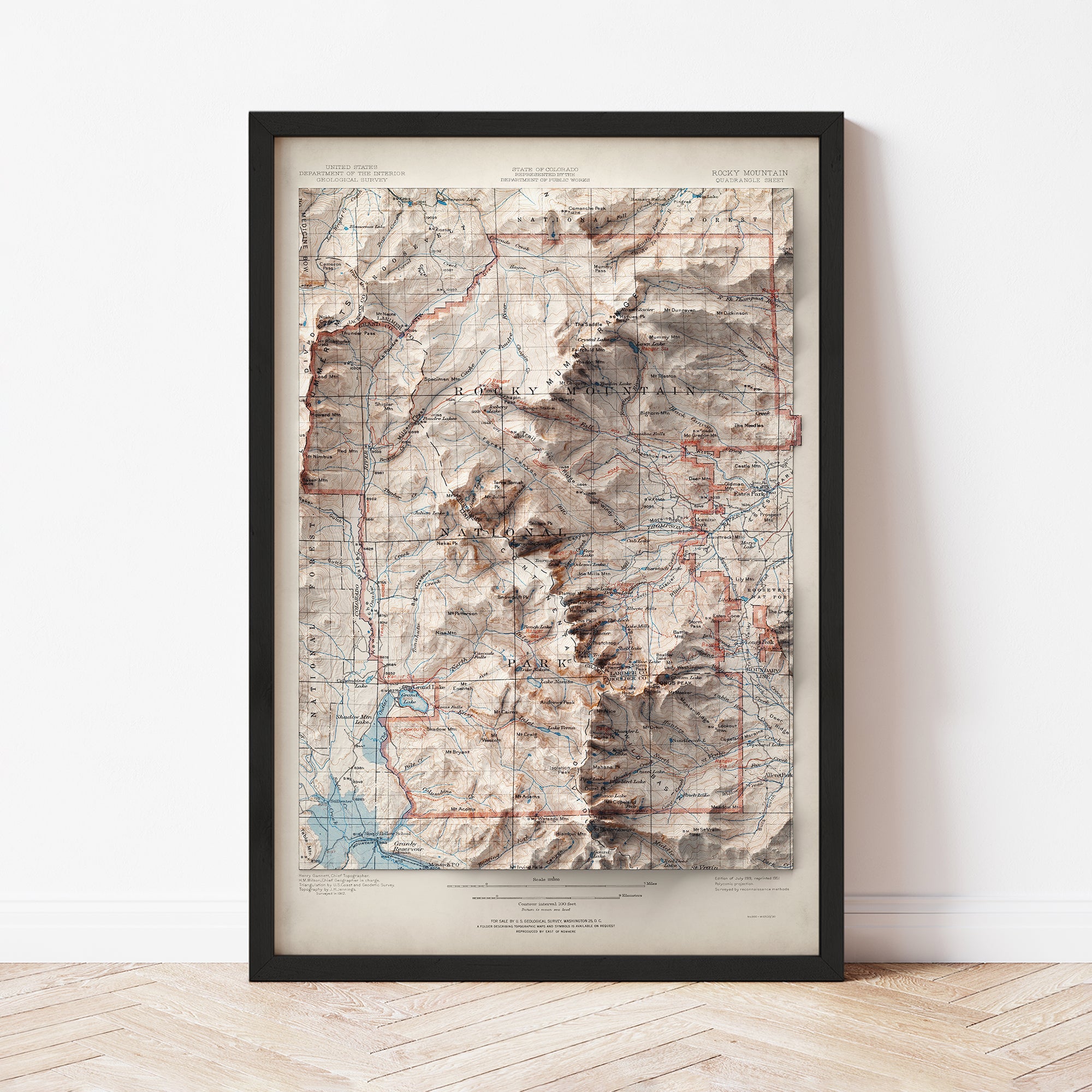 Rocky Mountain National Park, CO - Vintage Shaded Relief Map (1919)