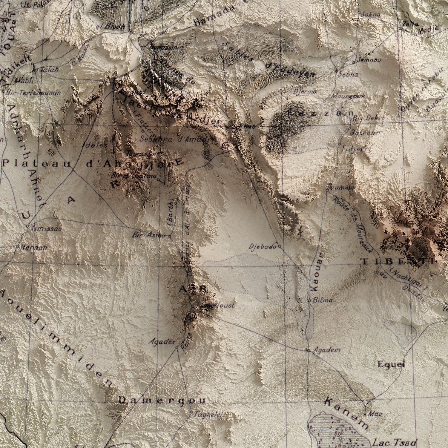 Trade Routes of the Sahara - Vintage Shaded Relief Map (1889)