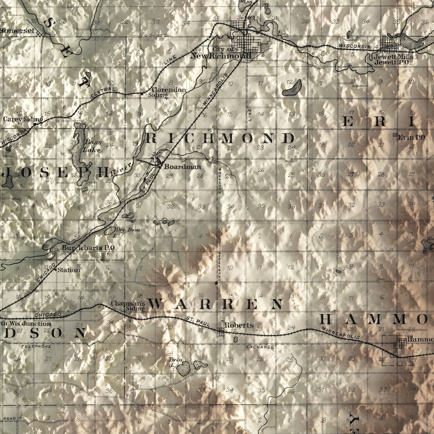 Saint Croix County - Vintage Shaded Relief Map (1897)