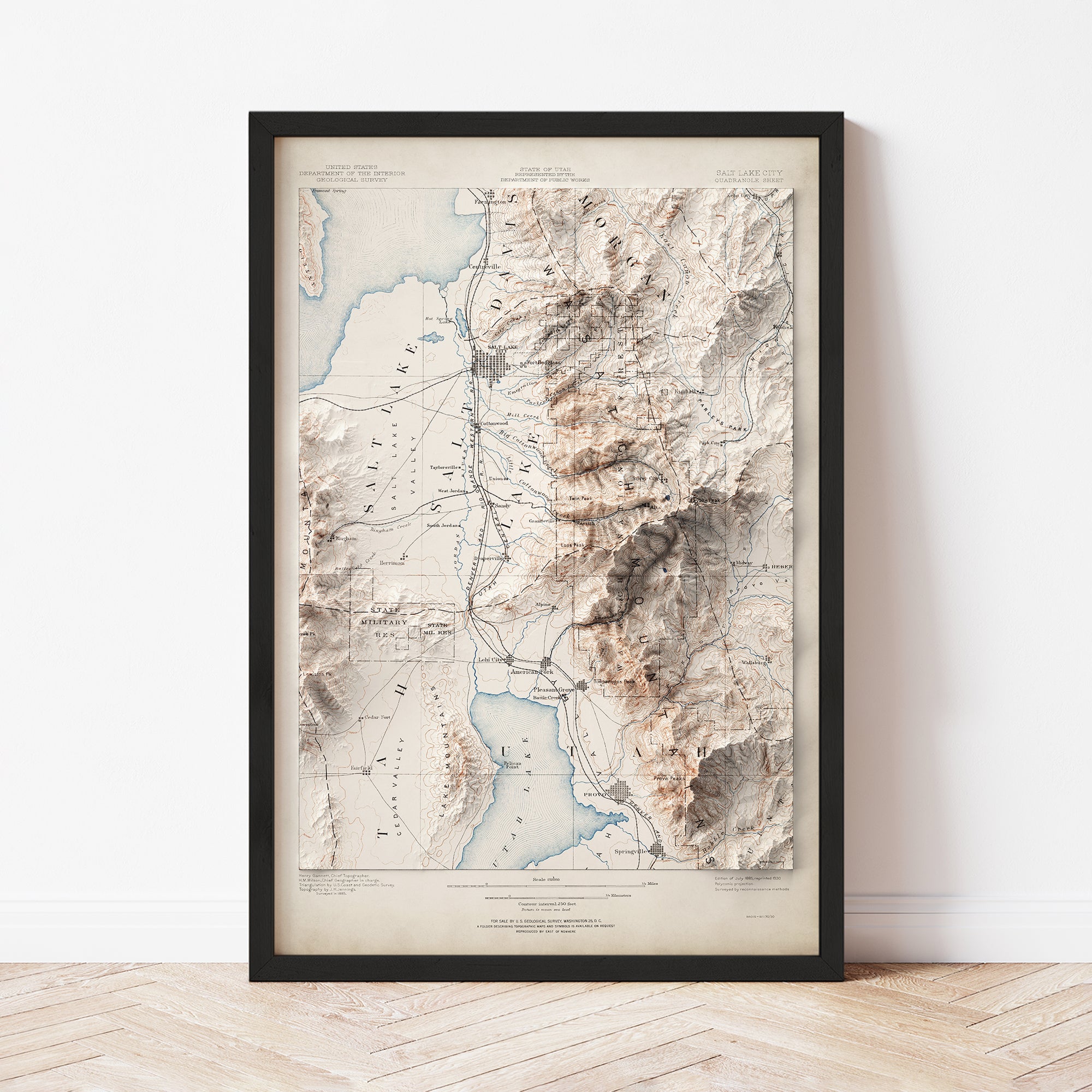 Salt Lake City, UT - Vintage Shaded Relief Map (1885)