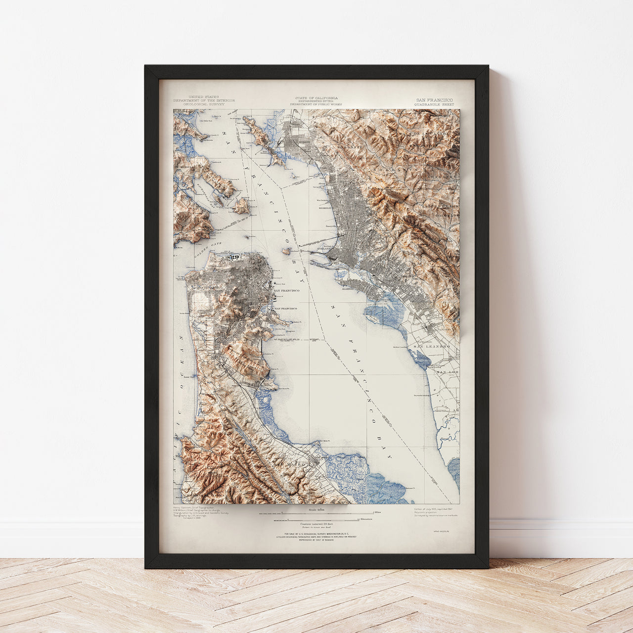 San Francisco Bay, CA Relief Map (1915 Reproduction), 20" x 30"