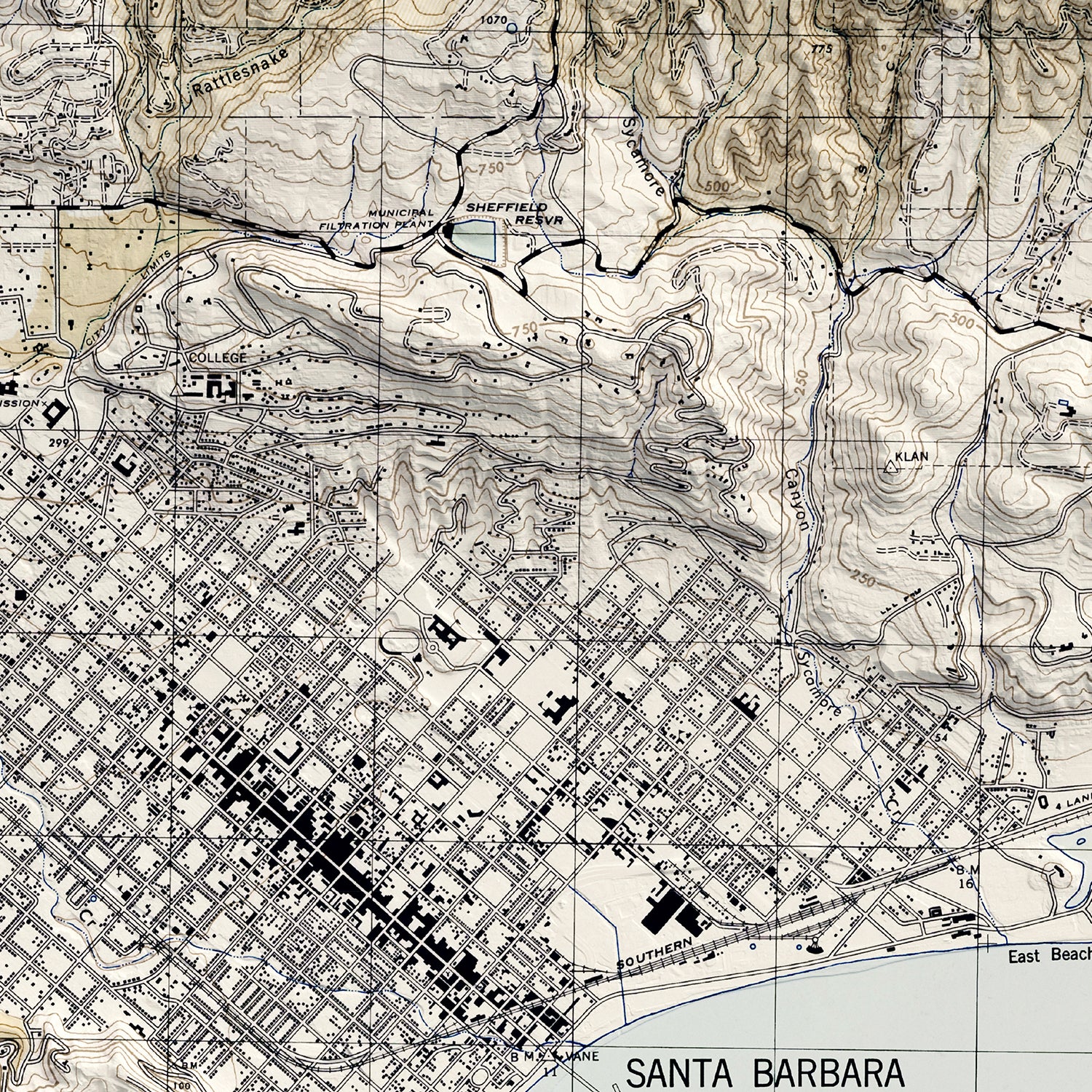 Santa Barbara, CA - Vintage Shaded Relief Map (1944)