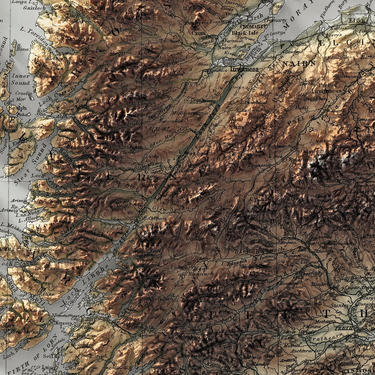 Scotland - Vintage Shaded Relief Map (1871)