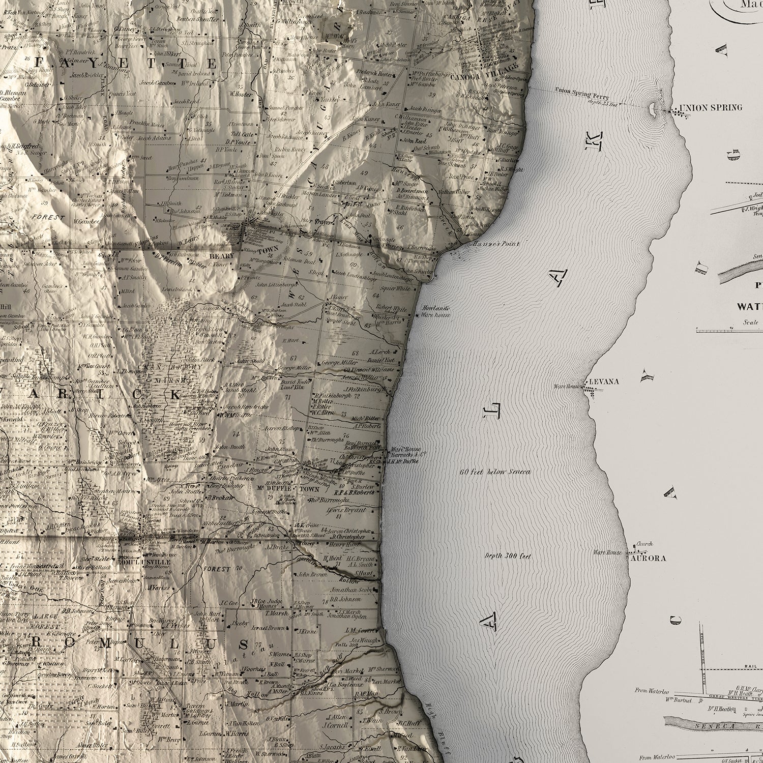 Seneca County - Vintage Shaded Relief Map (1852)