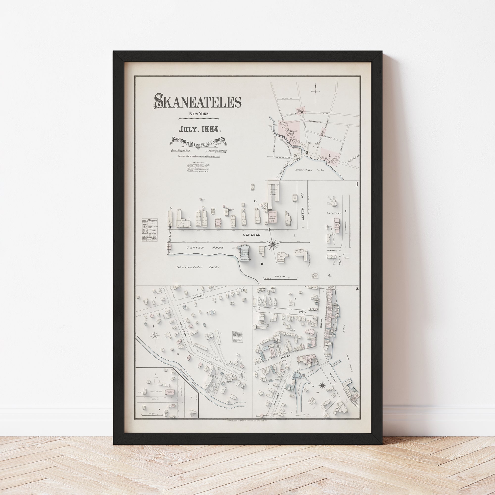 Skaneateles, NY - Vintage Shaded Relief Map (1884)