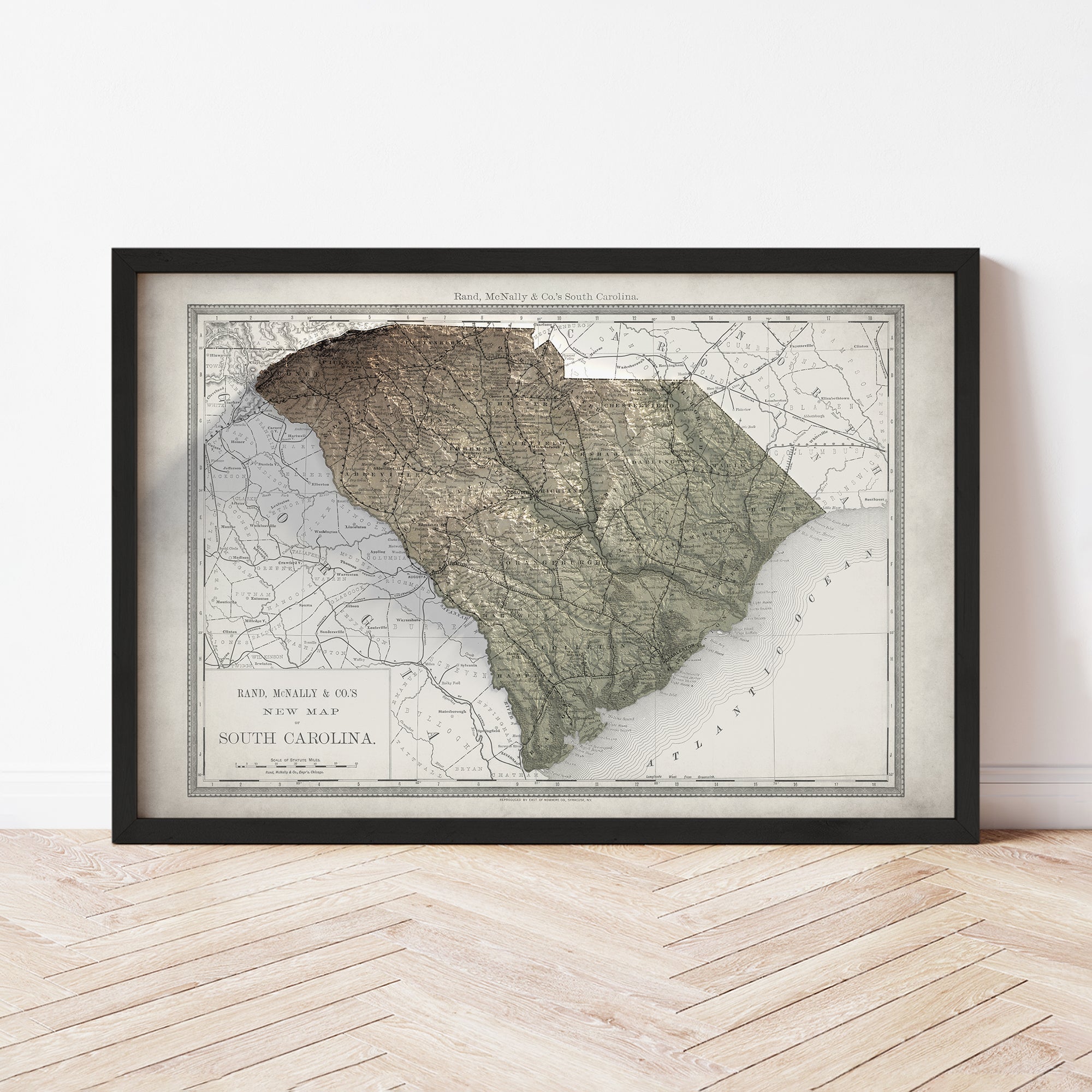 South Carolina - Vintage Shaded Relief Map (1889)